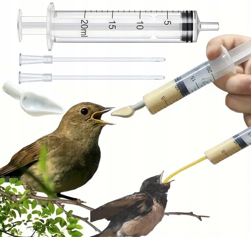 SYRINGE WITH TUBES FOR MANUAL FEEDING OF HEDGEHOG BIRD CHICKS