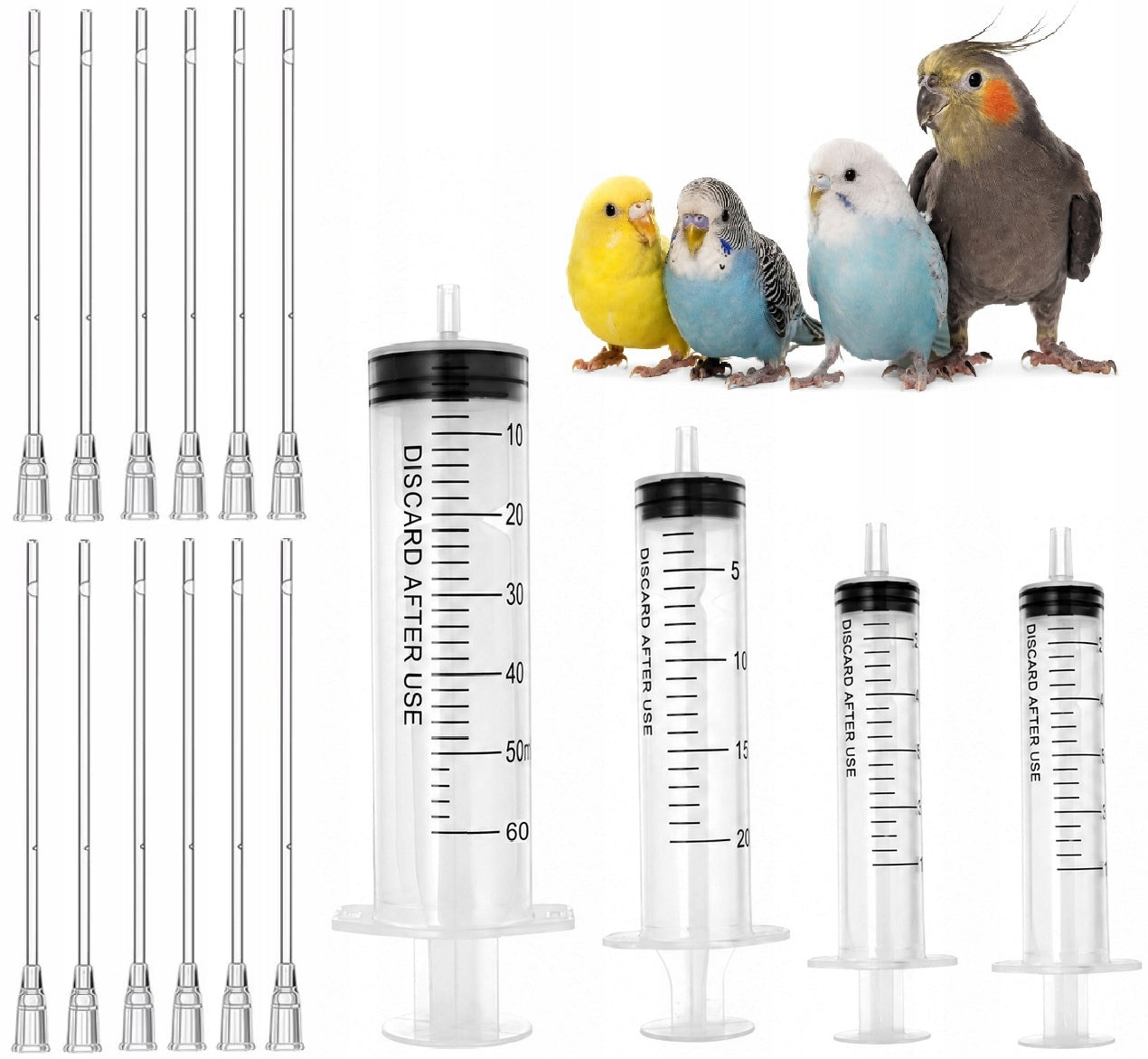 SYRINGES WITH TUBES FOR MANUAL FEEDING OF HEDGEHOG BIRD CHICKS