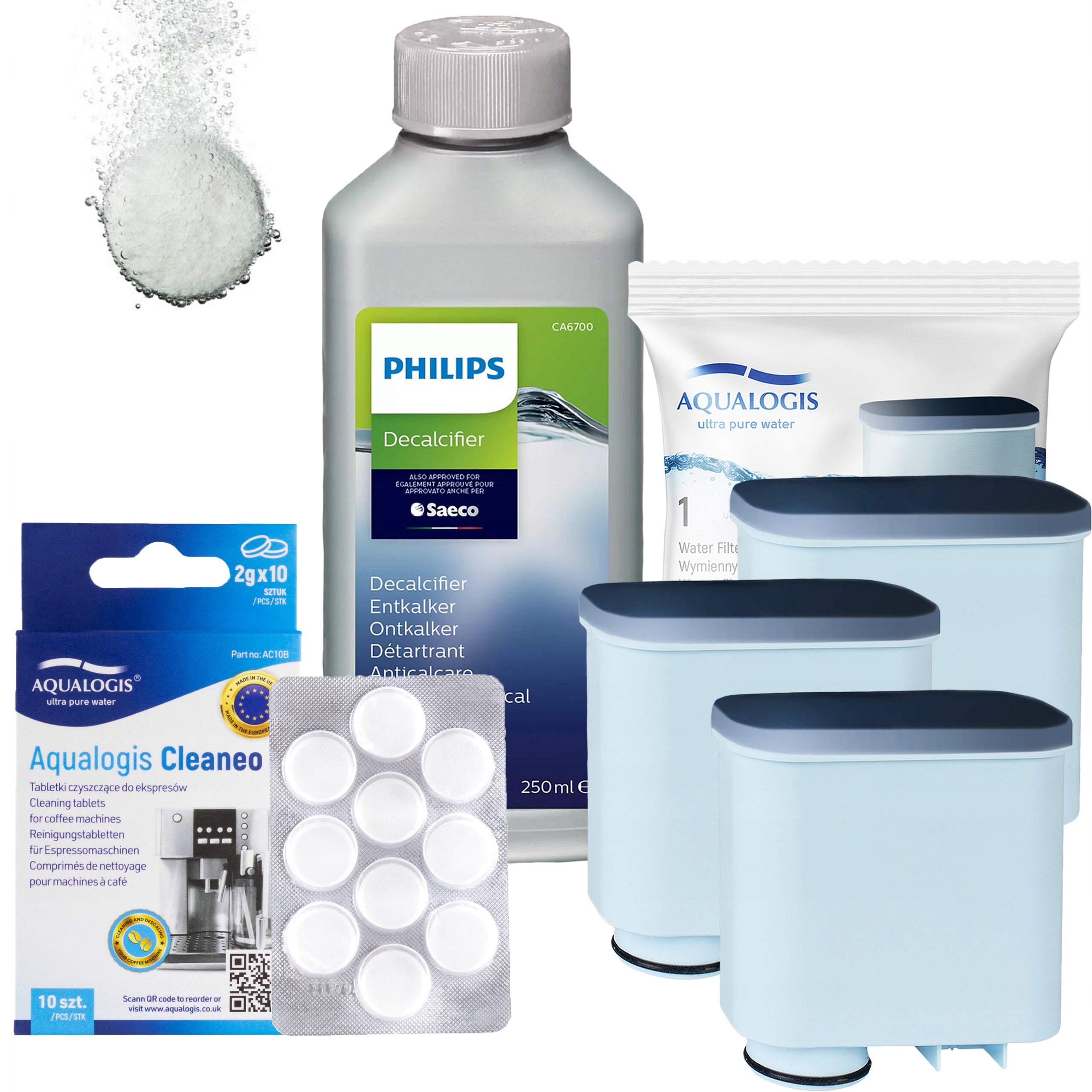 Saeco Philips Espresso Machine Cleaning Kit Descaler Tablets 3x Filter