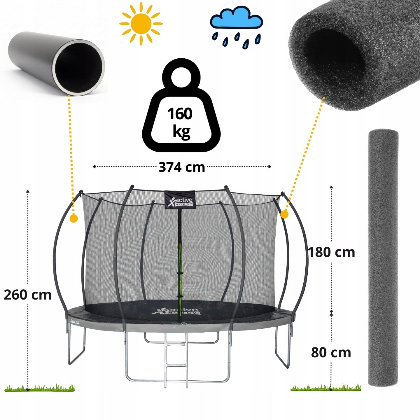 Safe Garden Trampoline for Children 12FT 374cm Indoor Mesh Ladder Kind with net