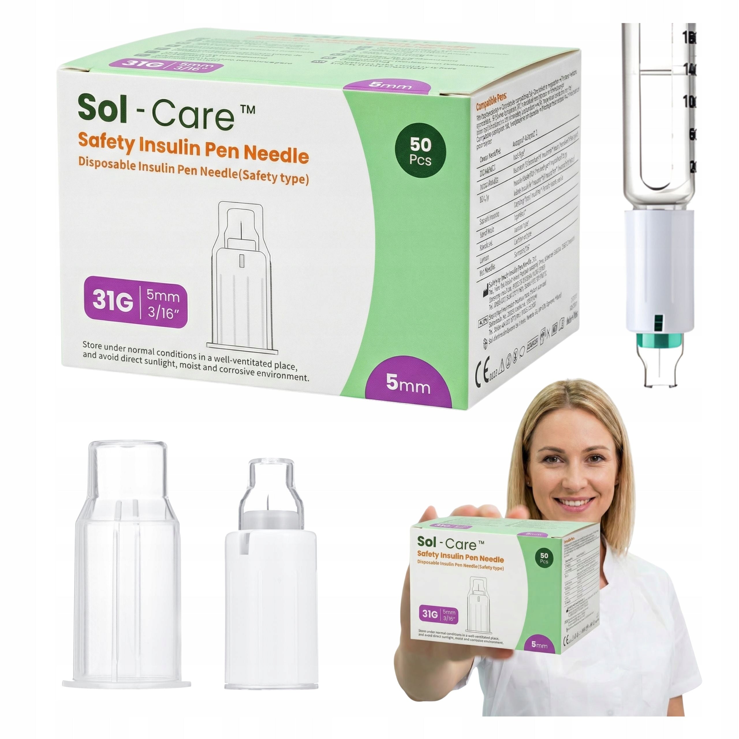 Safety Pen Needles Sol-Care 31G (0,25 mm) x 5 mm; 50 pcs.