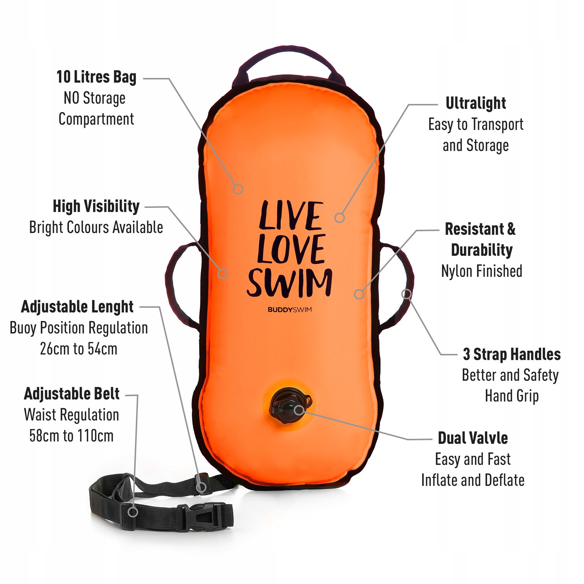 Safety buoy for swimming 10 liters small Brand Buddyswim