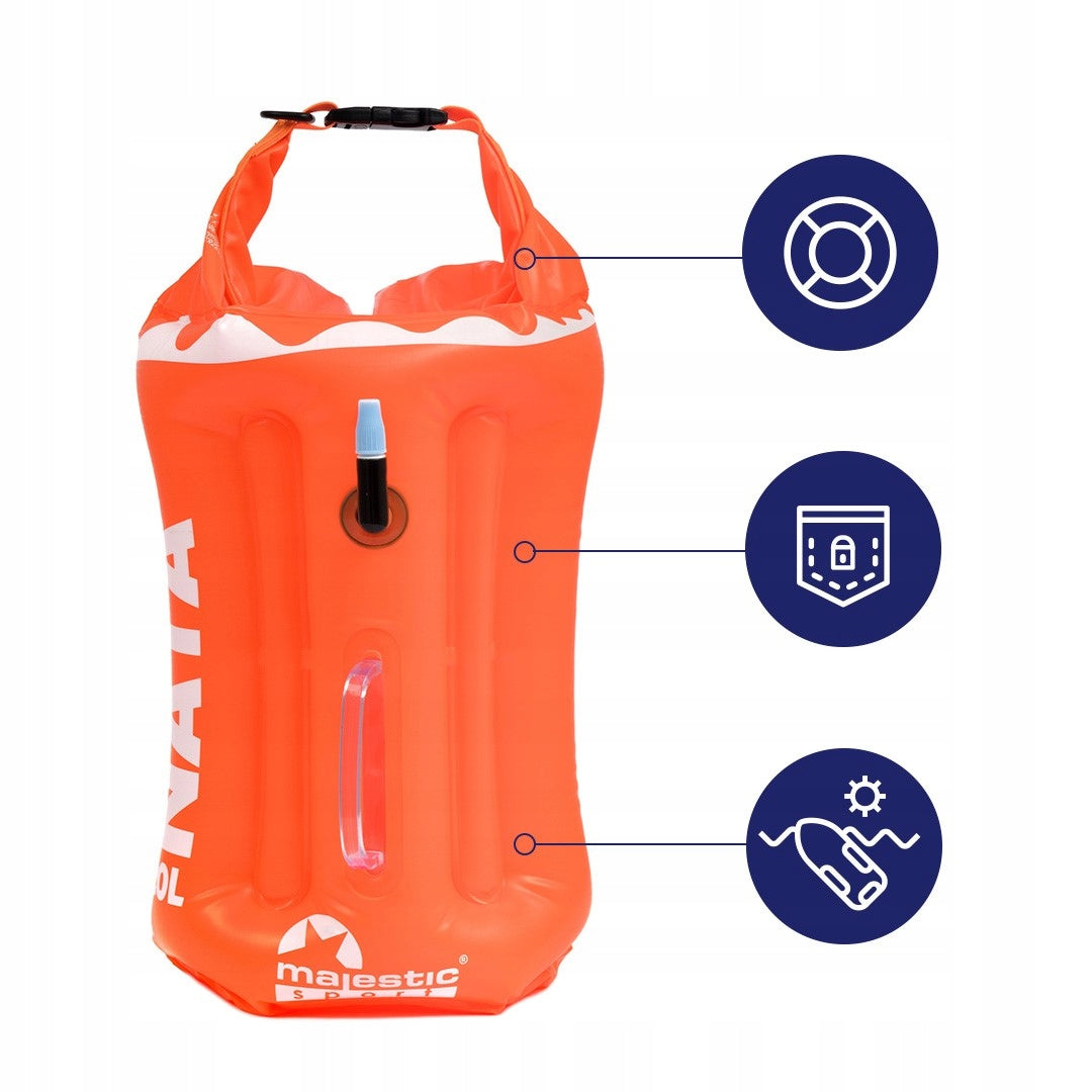 Safety buoy inflatable for swimming dry pocket Majestic Sport Packaging status original