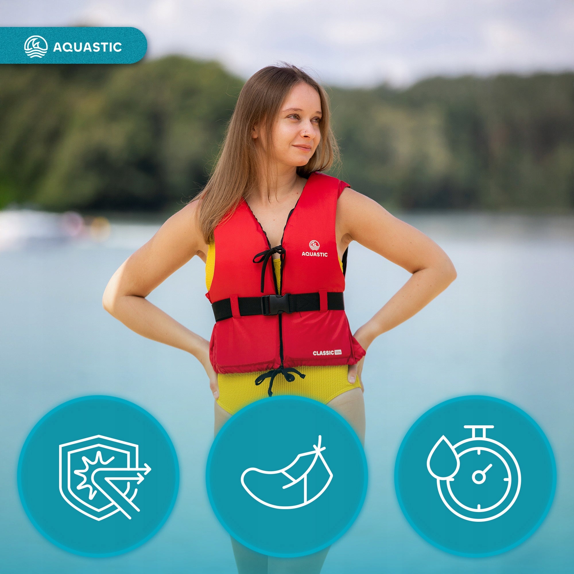 Safety vest AQUASTIC Classic 50N L for SUP KAYAK FOR WATER LIFE VEST For multipurpose