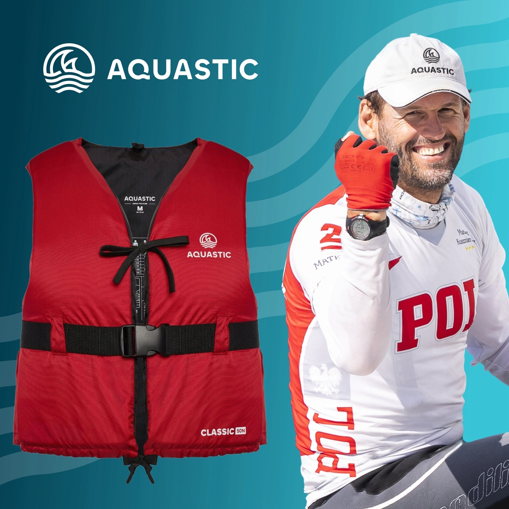 Safety vest AQUASTIC Classic 50N M for SUP KAYAK FOR WATER LIFE VEST Packaging status original