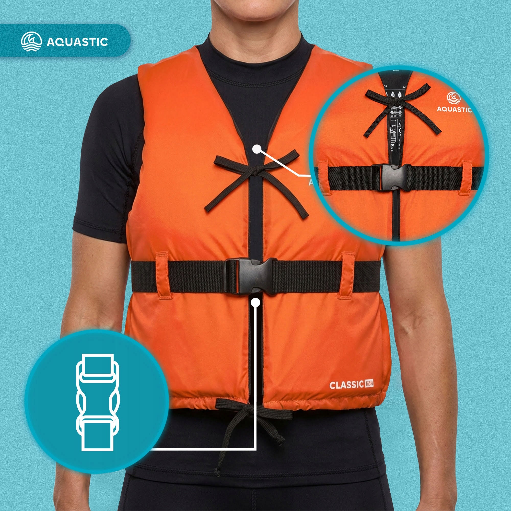 Safety vest AQUASTIC Classic 50N M for SUP KAYAK FOR WATER Type lifeguard