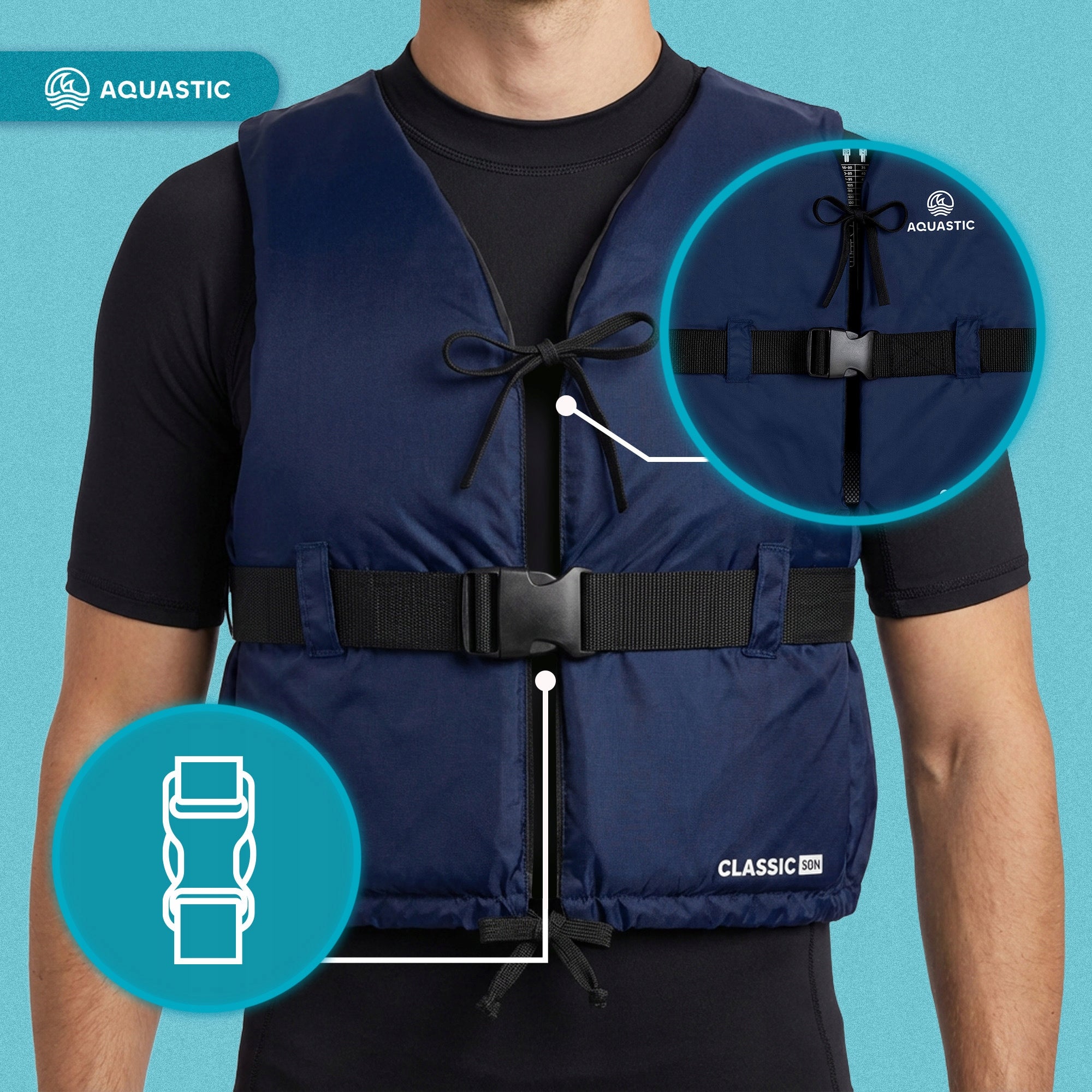 Safety vest AQUASTIC Classic 50N blue Type lifeguard