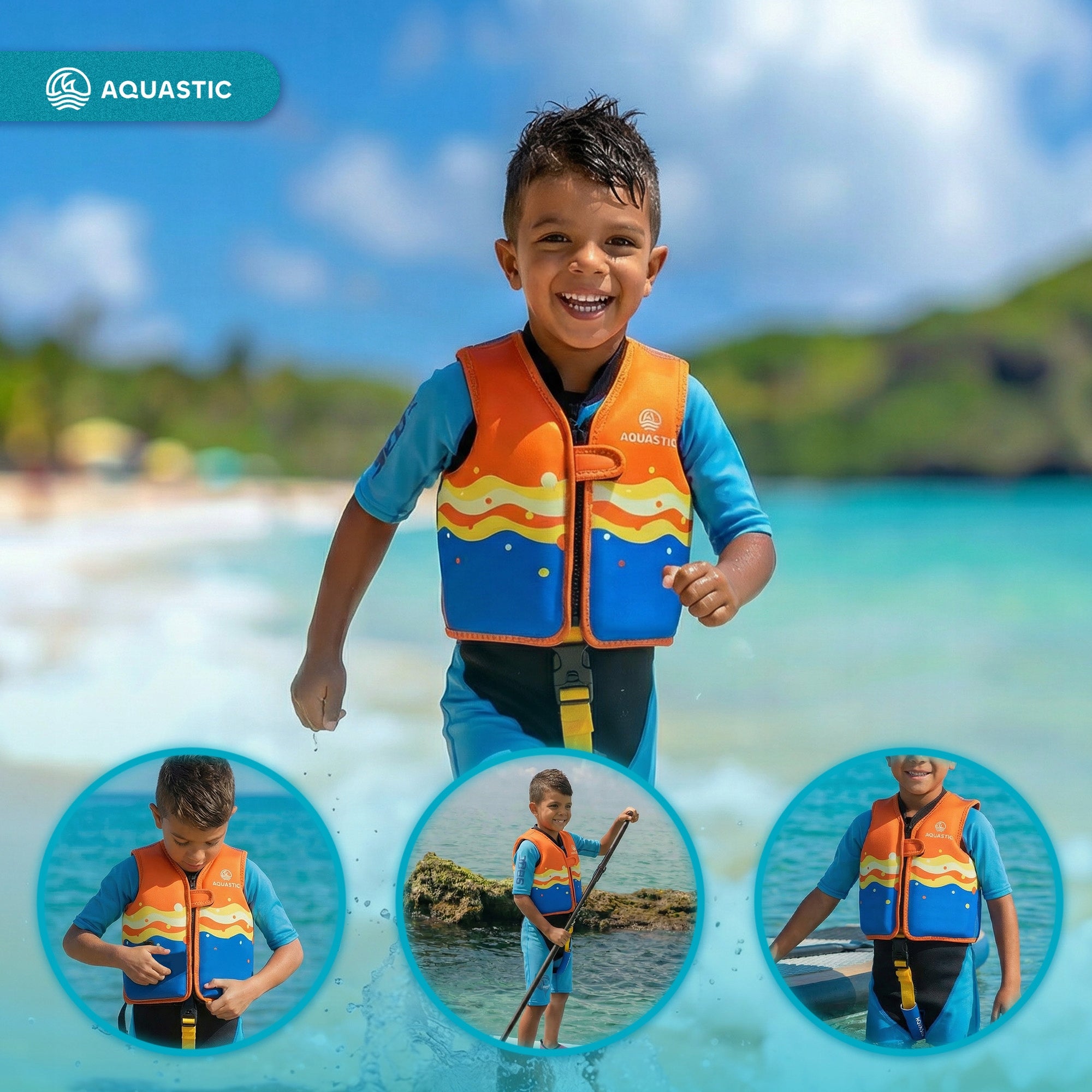 Safety vest AQUASTIC Junior orange/blue S Model Junior