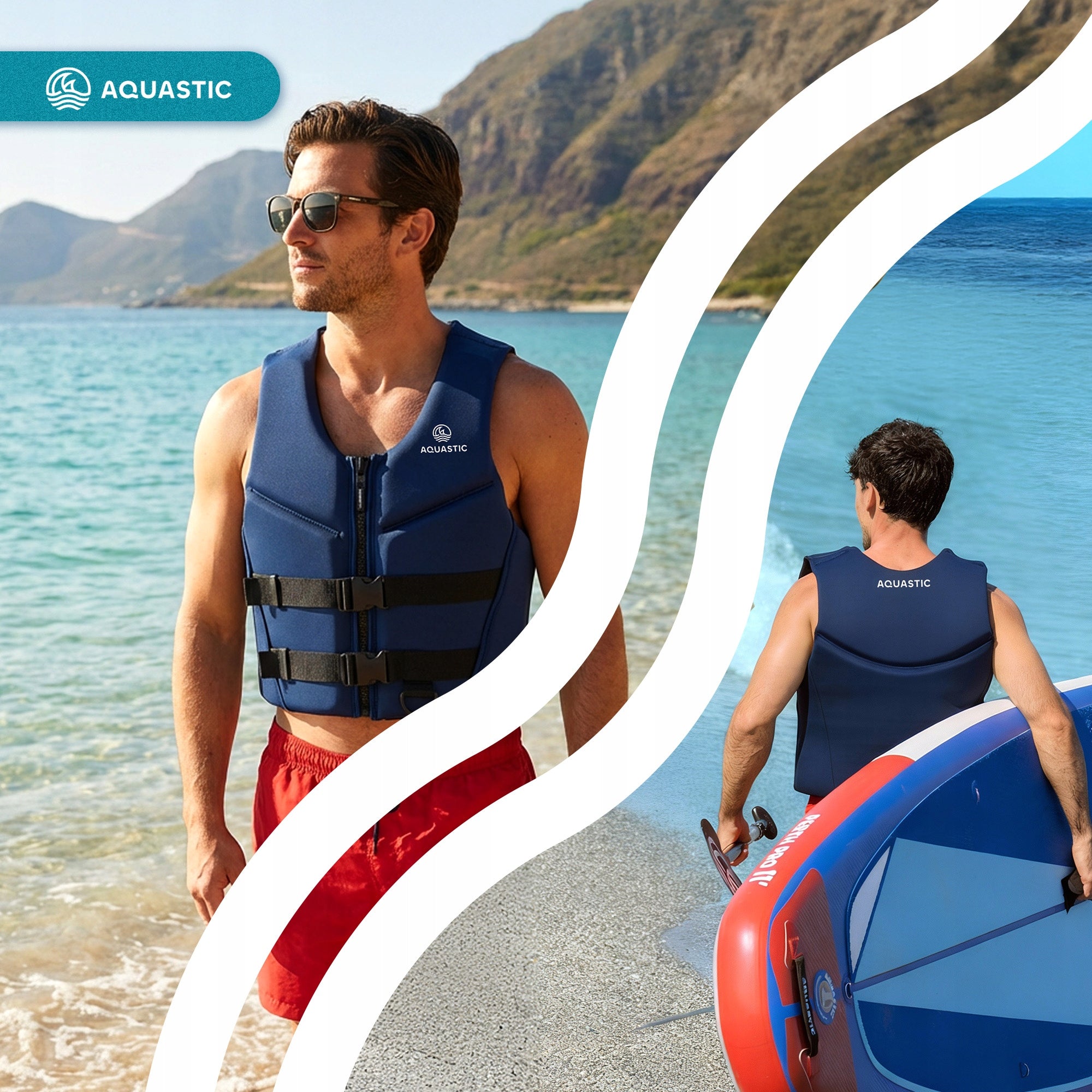Safety vest AQUASTIC Omni 50N M for kayak SUP COMFORTABLE DURABLE Body weight range 60 kg