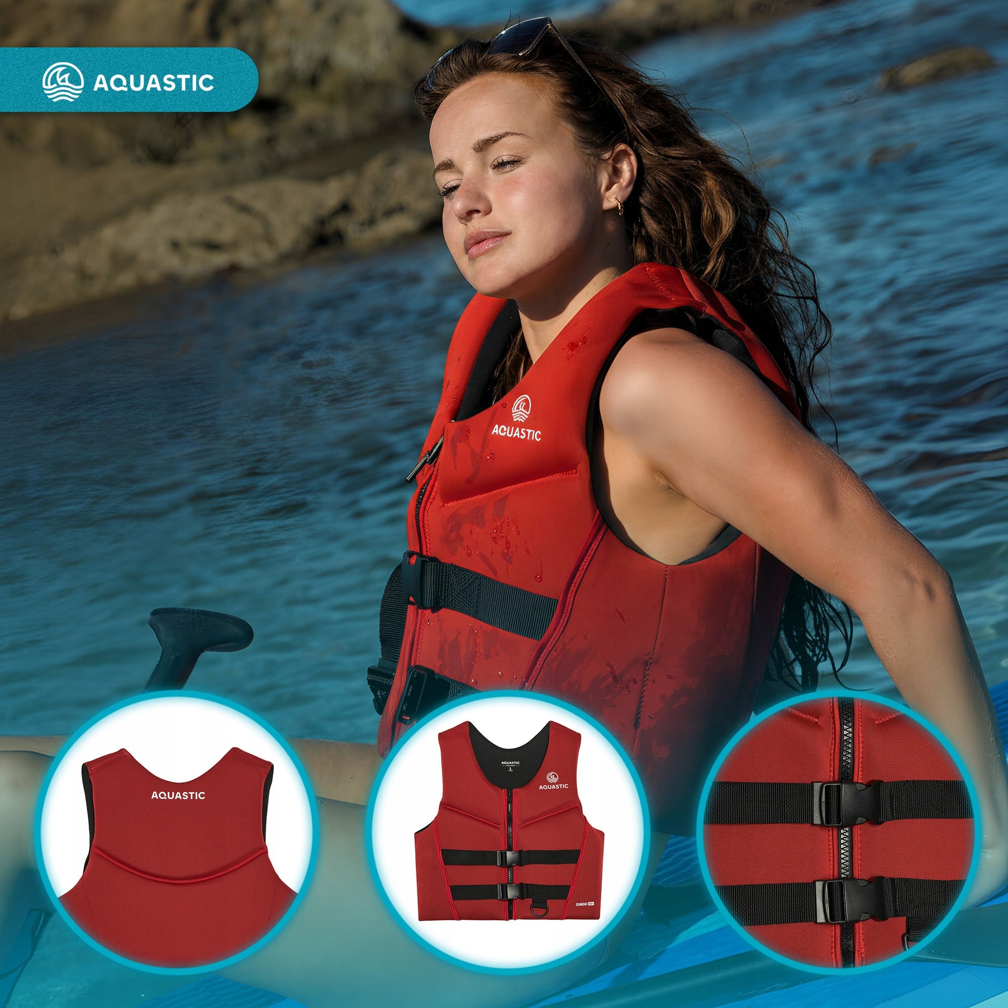 Safety vest AQUASTIC Omni 50N neoprene red XL Model Omni 50N