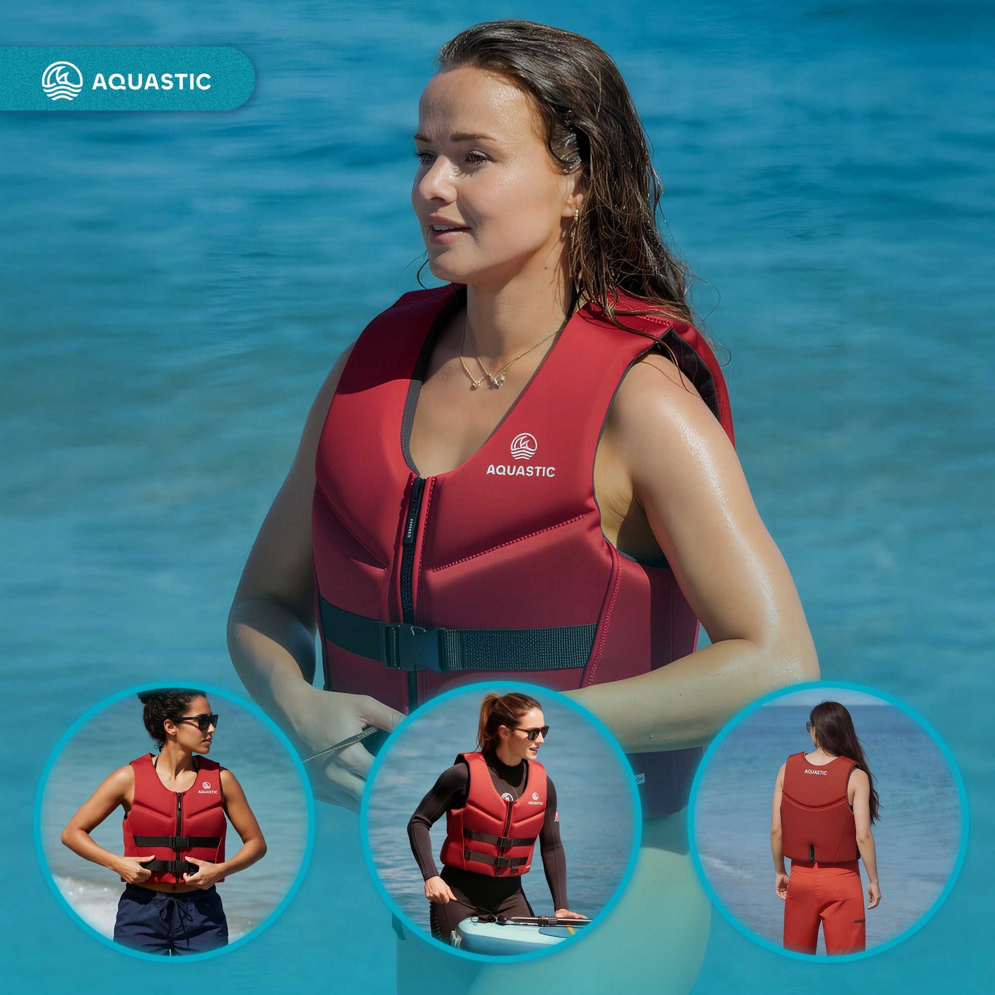 Safety vest AQUASTIC Omni 50N neoprene red XL Size XL