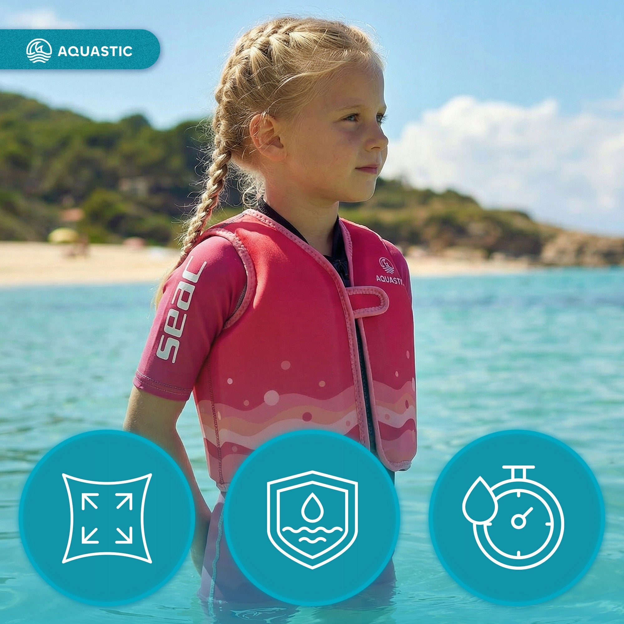 Safety vest LIFE VEST for CHILDREN AQUASTIC Junior for KAYAK SUP M For swimming