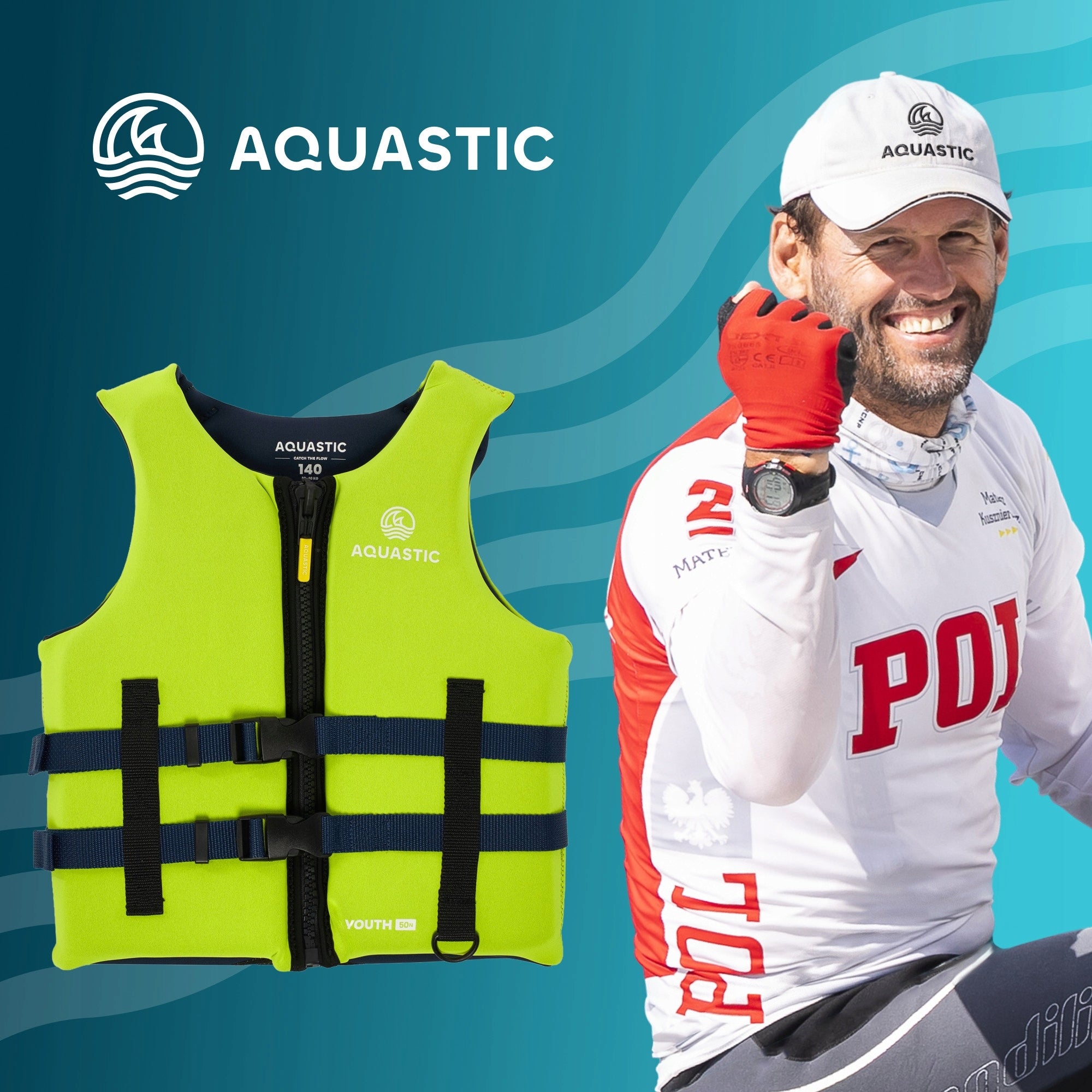 Safety vest for children 116cm LIFE VEST AQUASTIC Youth 50N FOR WATER Manufacturer code AQS-B5I134-YL