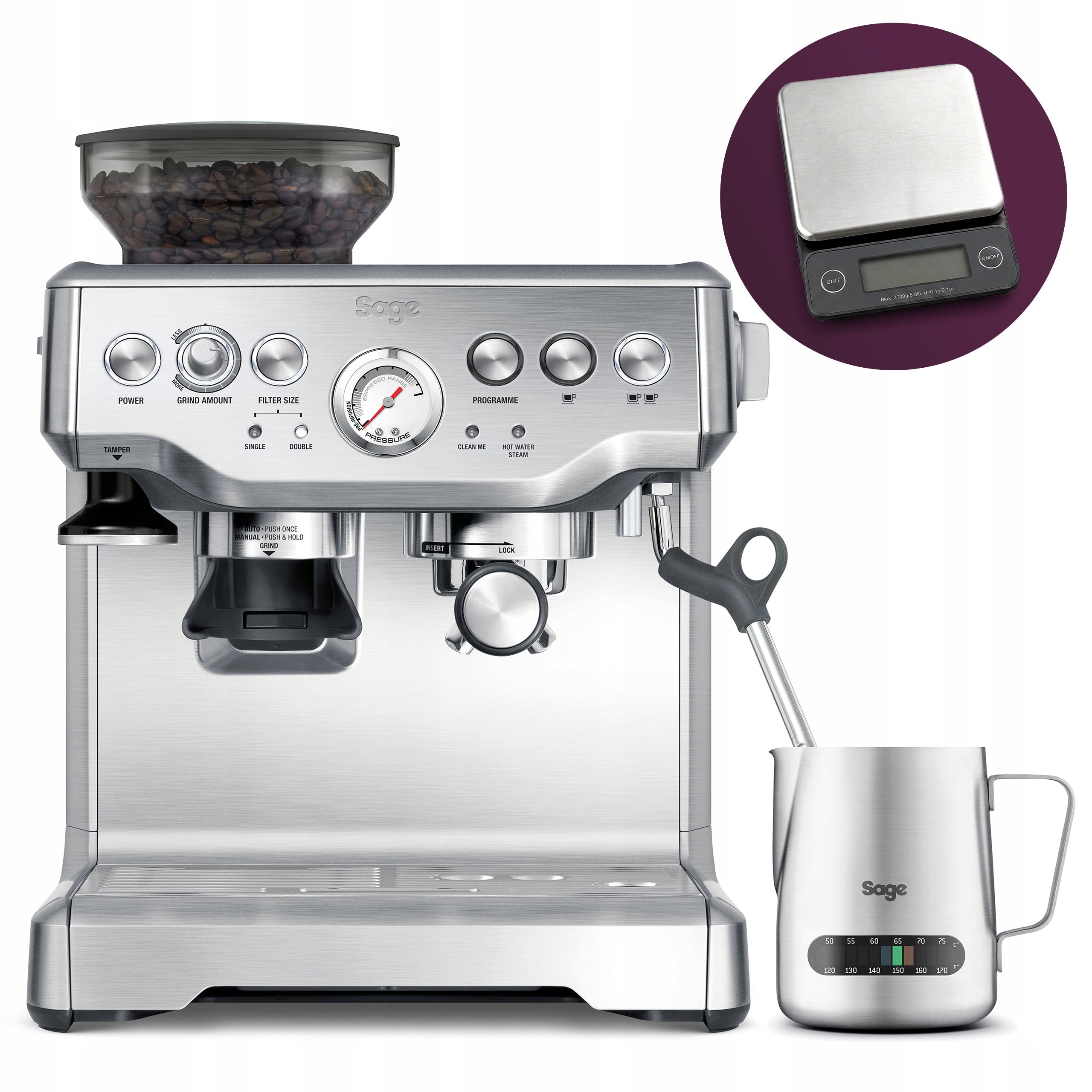 Sage Flask Express with Grinder THE BARISTA EXPRESS SES875BSS Silver