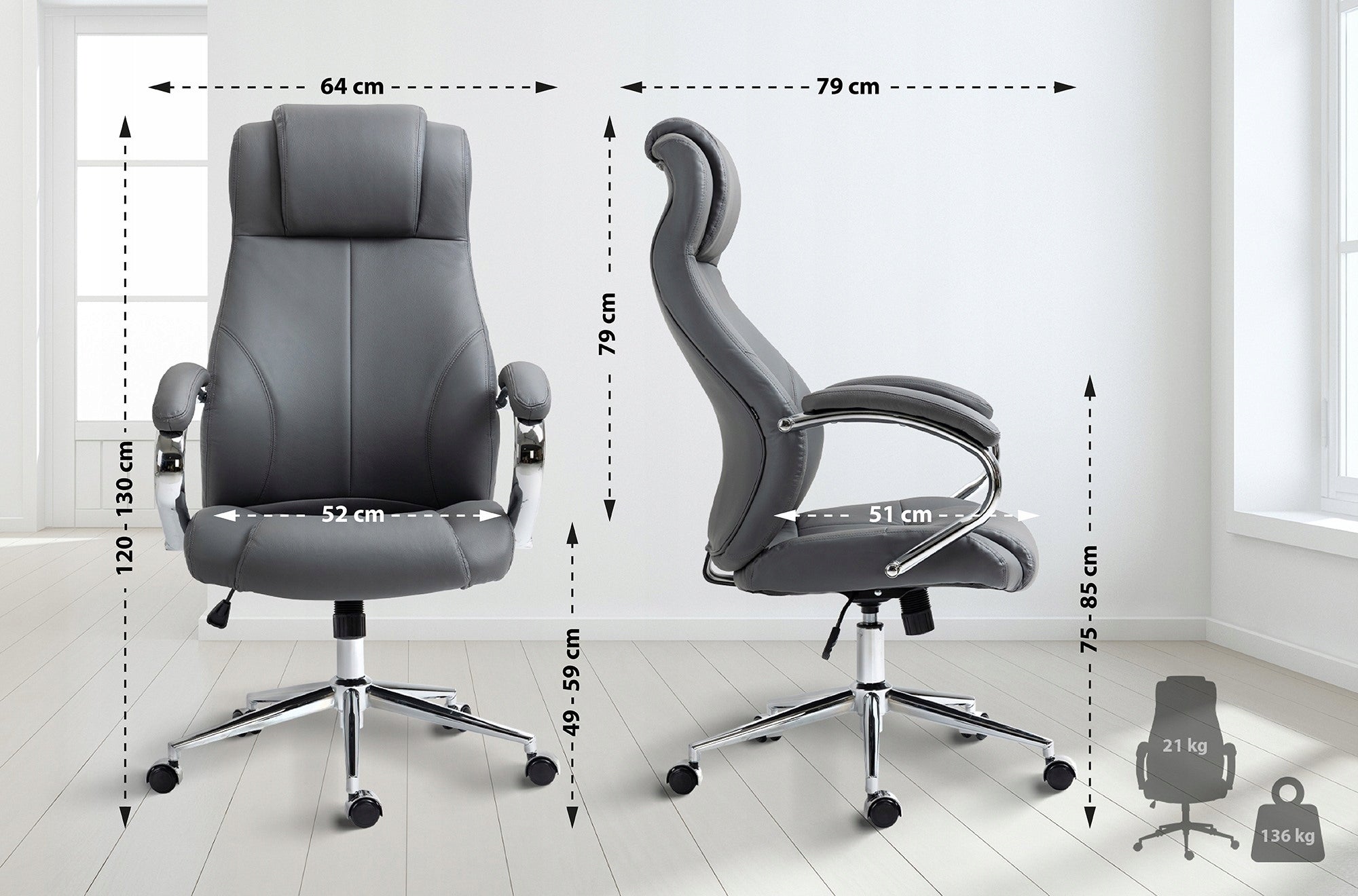 Salford Genuine Leather Office Chair, Grey Packaging status original