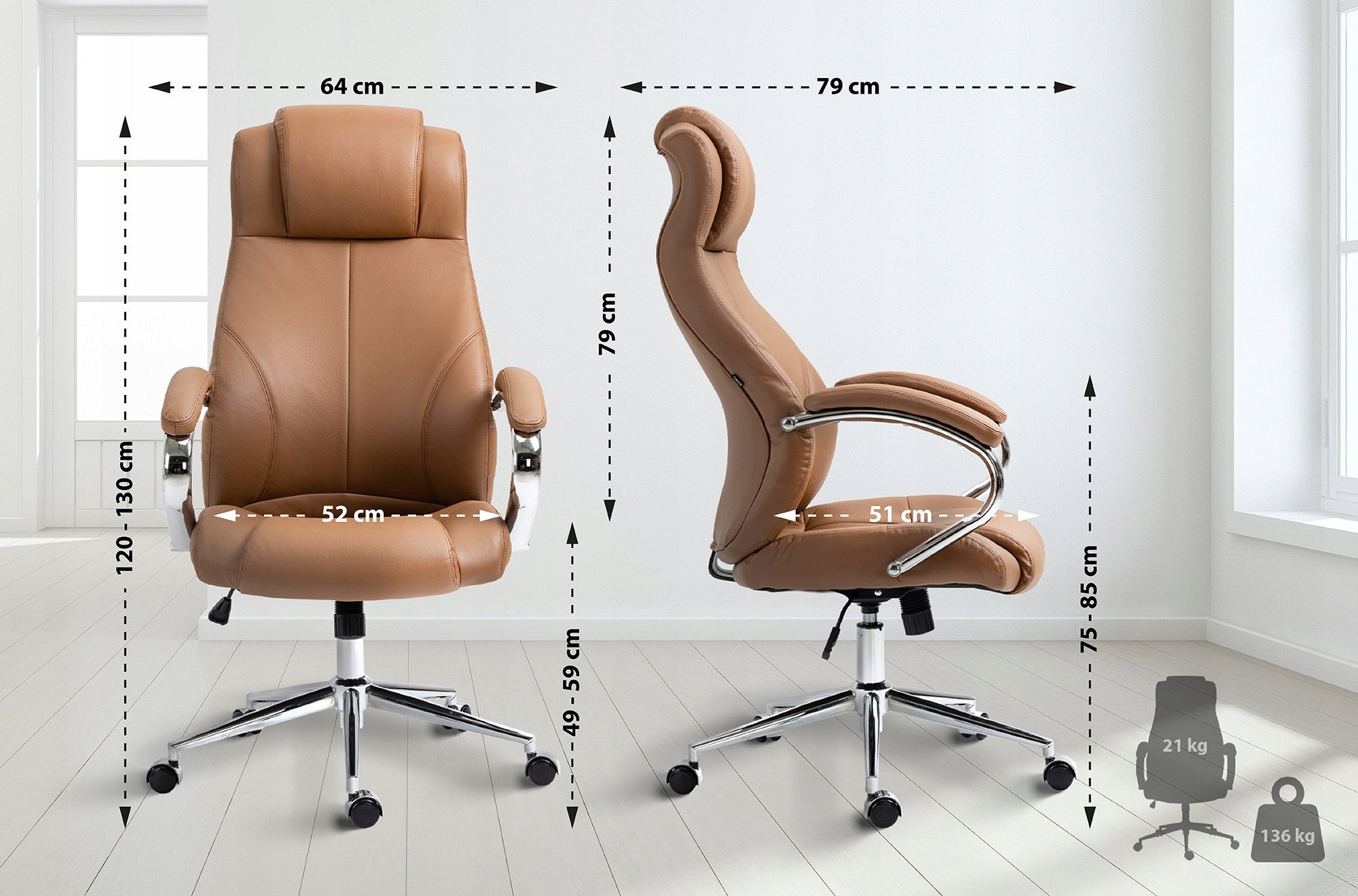 Salford Genuine Leather Office Chair, Light Brown Packaging status original