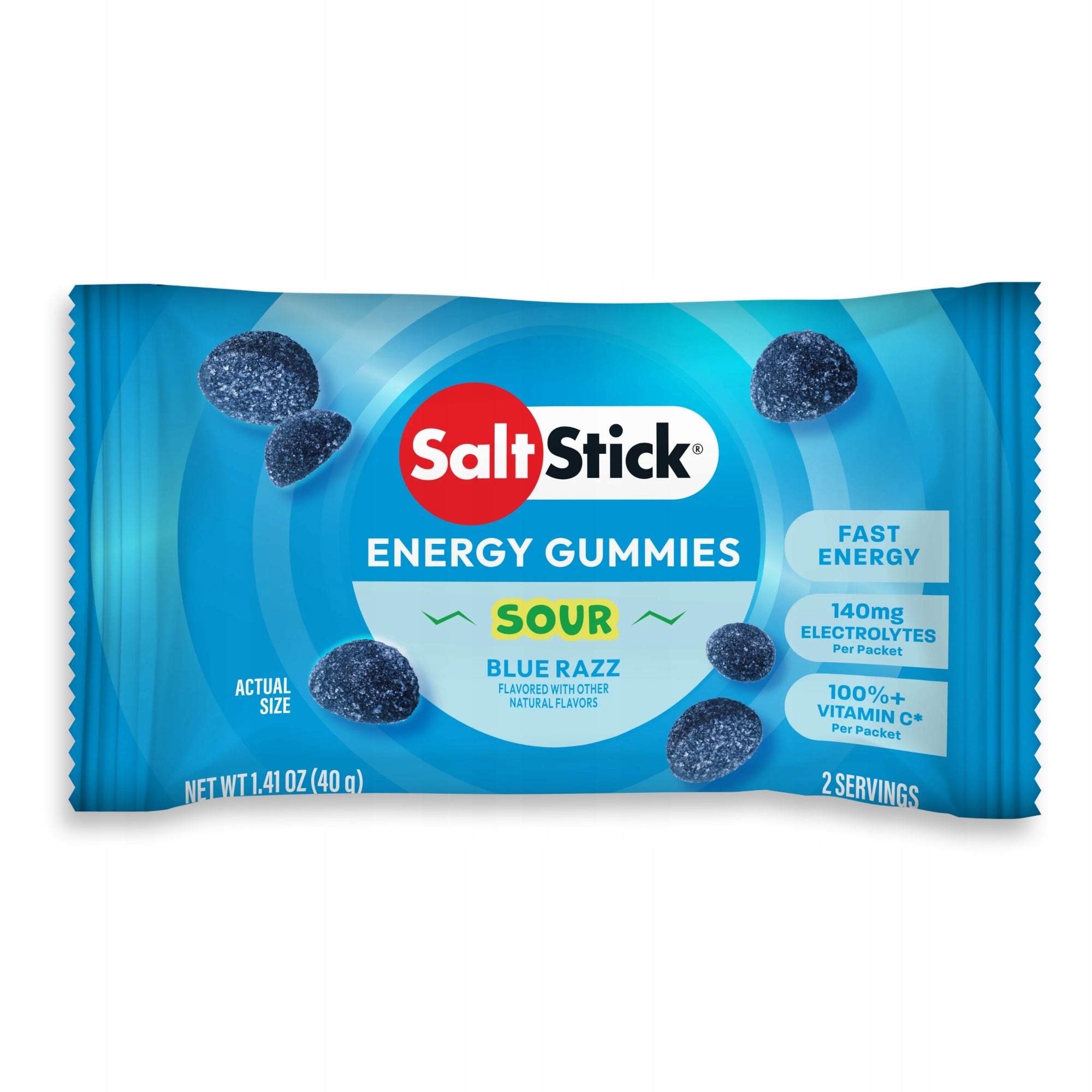 SaltStick Energy gummies with blue raspberry flavored electrolytes 40g