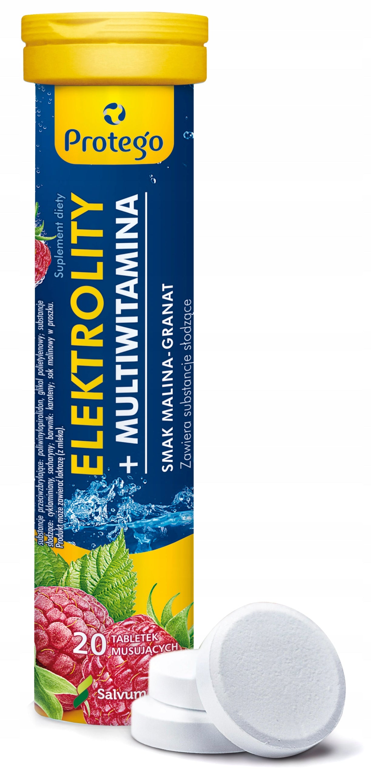 Salvum Lab Protego ELECTROLYTES + MULTIVITAMIN RASPBERRY POMEGRANATE 20 tablets