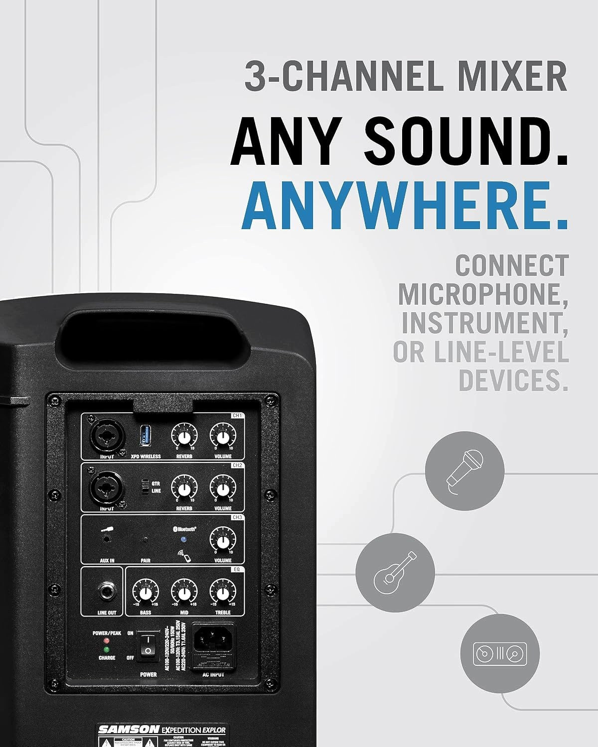 Samson Expedition Explor Portable 200W Wireless Speaker, Microphone Brand Samson