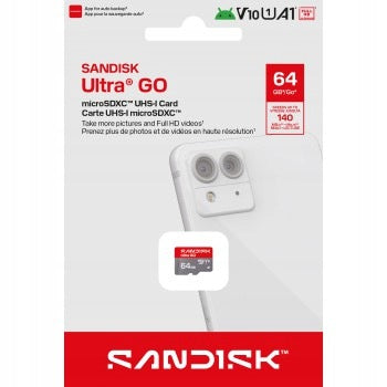 SanDisk ULTRA GO 64GB microSDHC Card - 140MB/s Read, Class 10, U1, V10, A1, UHS-I Manufacturer SanDisk