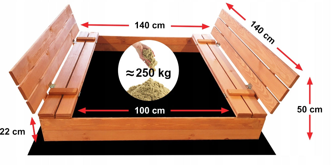 Sandbox 140x140 Impregnated XL Wooden Lockable Additional information bench