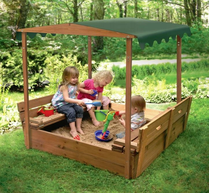 Sandbox 180x180 with Fixed Canopy Wooden Benches Brand Galar