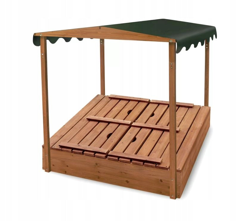 Sandbox 180x180 with Fixed Canopy Wooden Benches