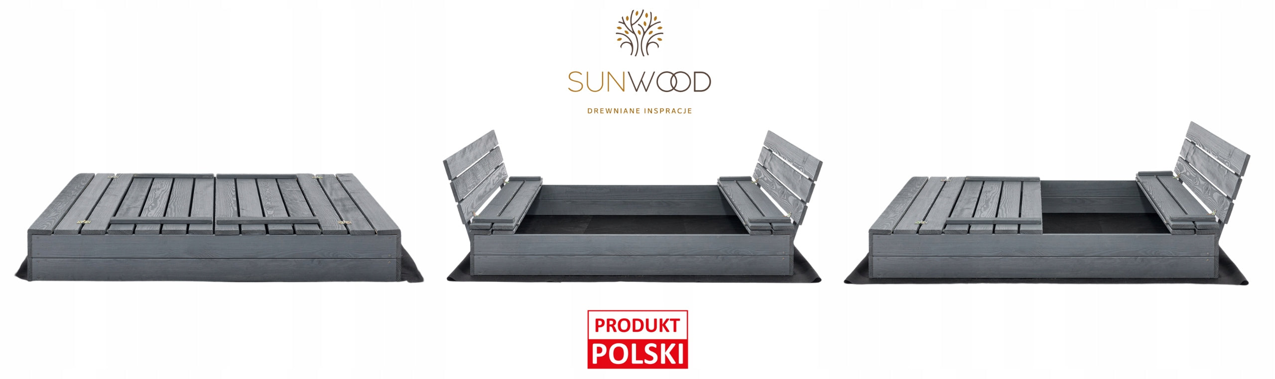 Sandbox Lockable Wooden with Benches Impregnated 140x140cm GREY Brand SunWood
