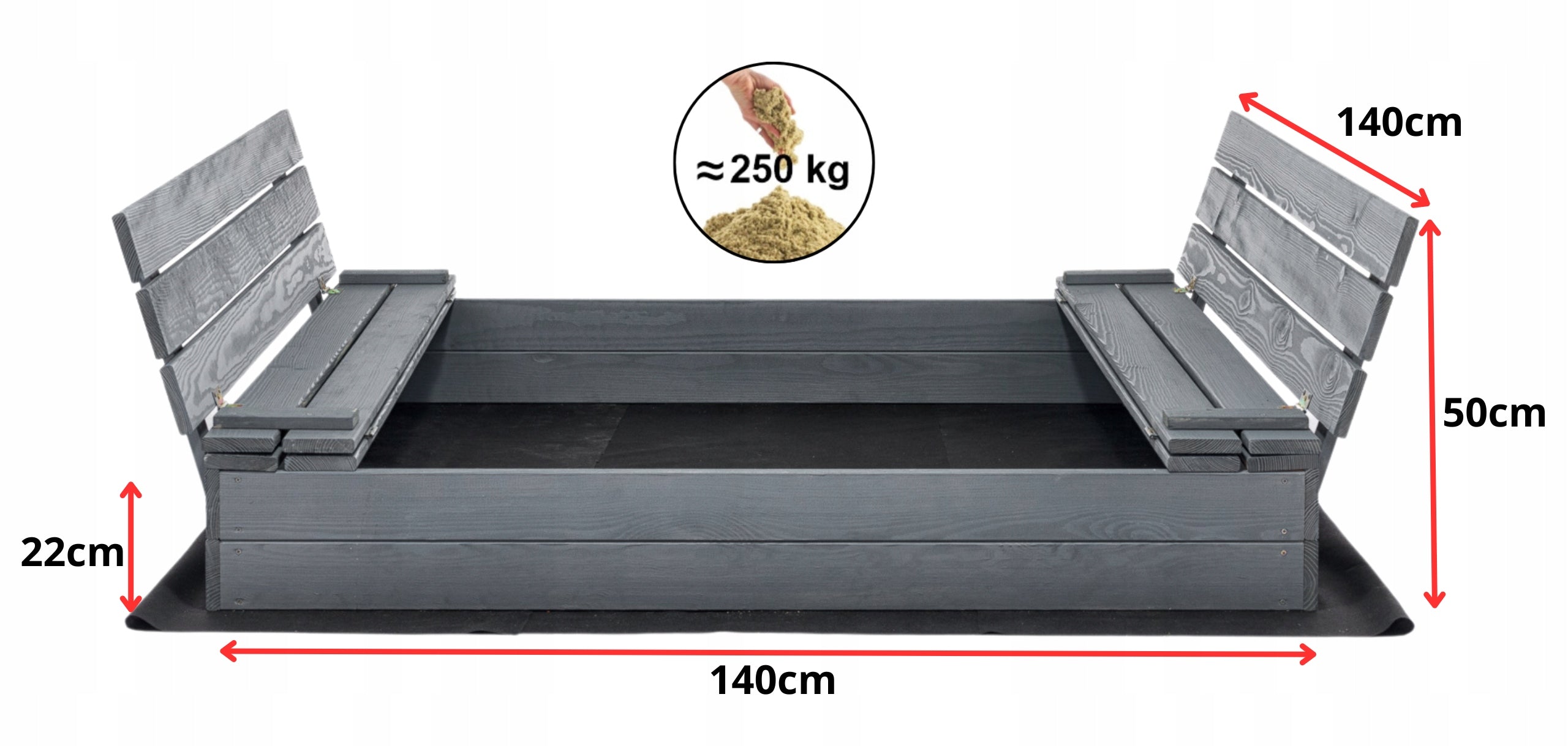 Sandbox Lockable Wooden with Benches Impregnated 140x140cm GREY Color gray