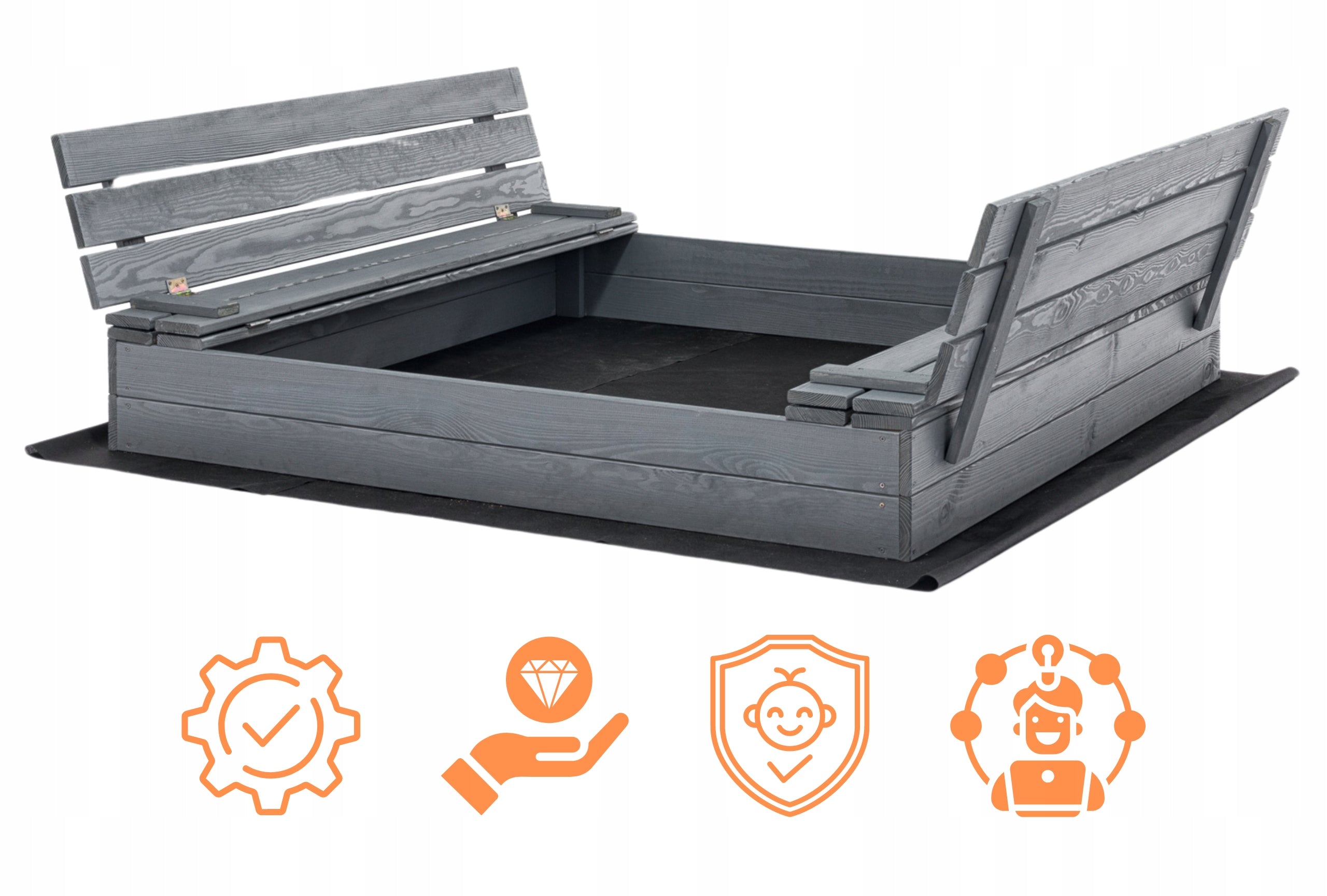 Sandbox Lockable Wooden with Benches Impregnated 140x140cm GREY EAN (GTIN) 5905973131339