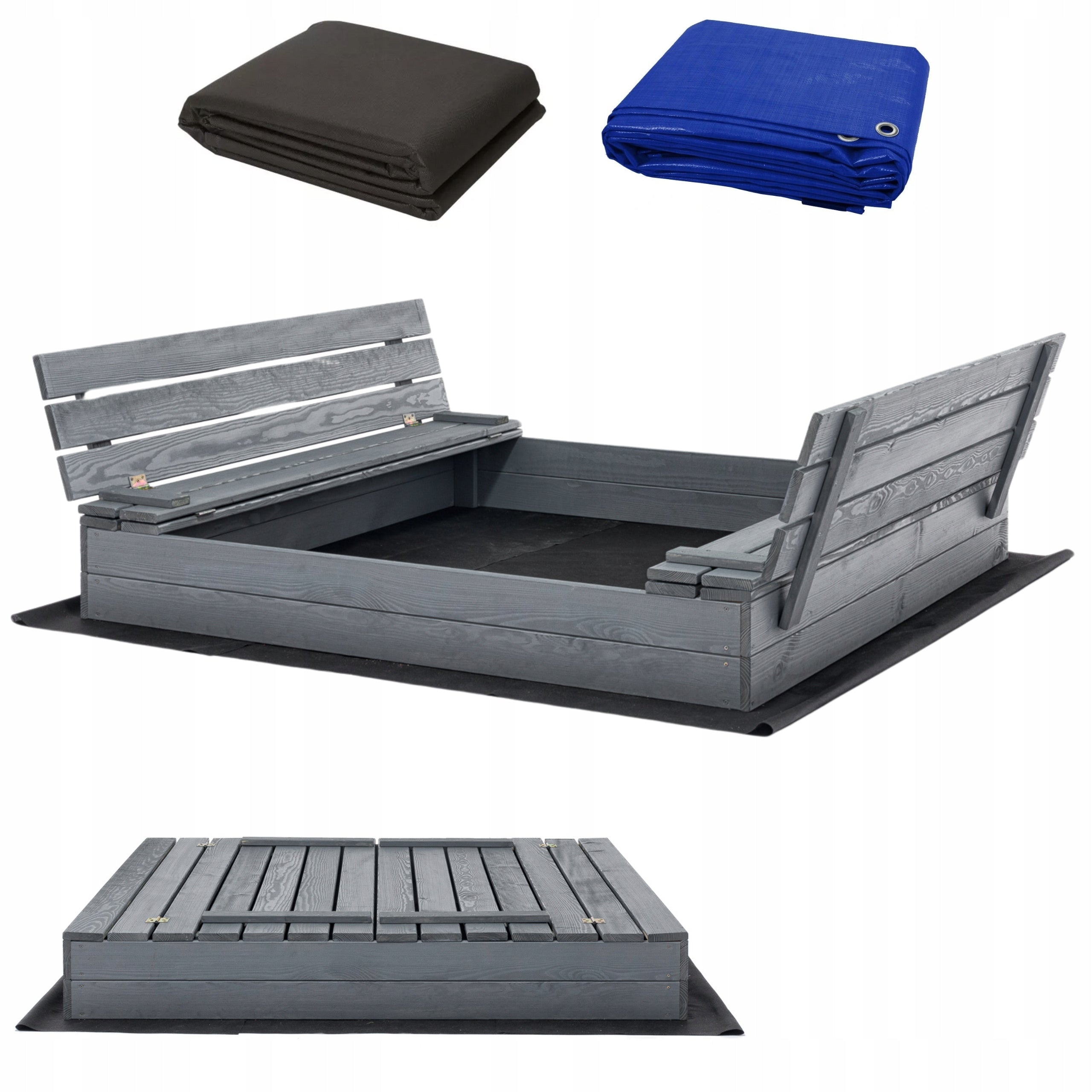 Sandbox Lockable Wooden with Benches Impregnated 140x140cm GREY