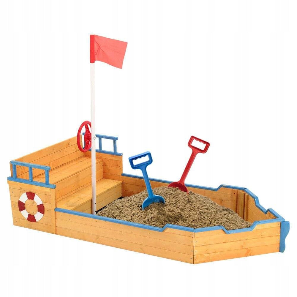Sandbox Pirate Ship Wooden Pirate Boat with Bench Fun for Kids
