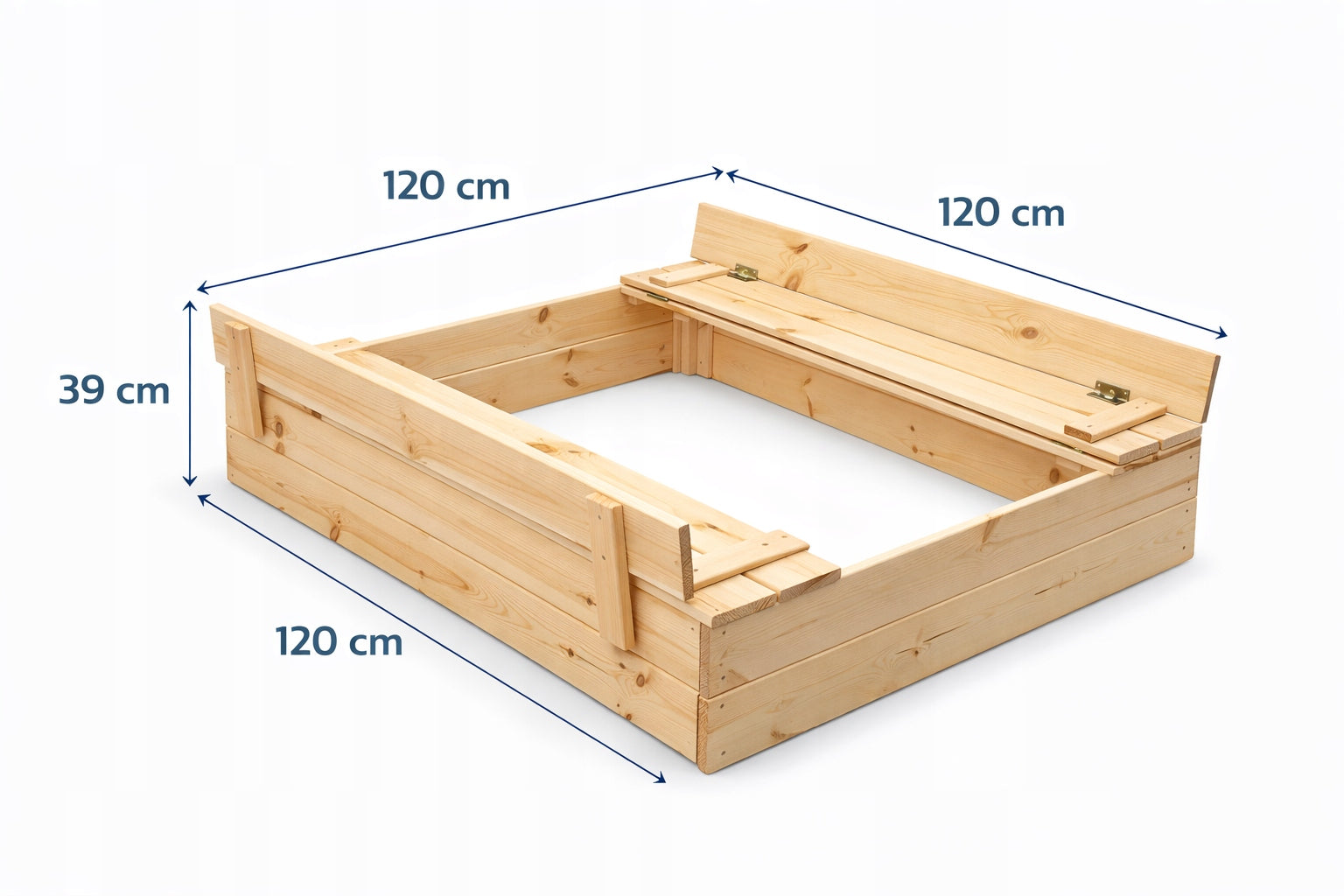 Sandbox Wooden 120x120x25 Lockable with Benches 2in1 Thick Boards Brand drewnoNet