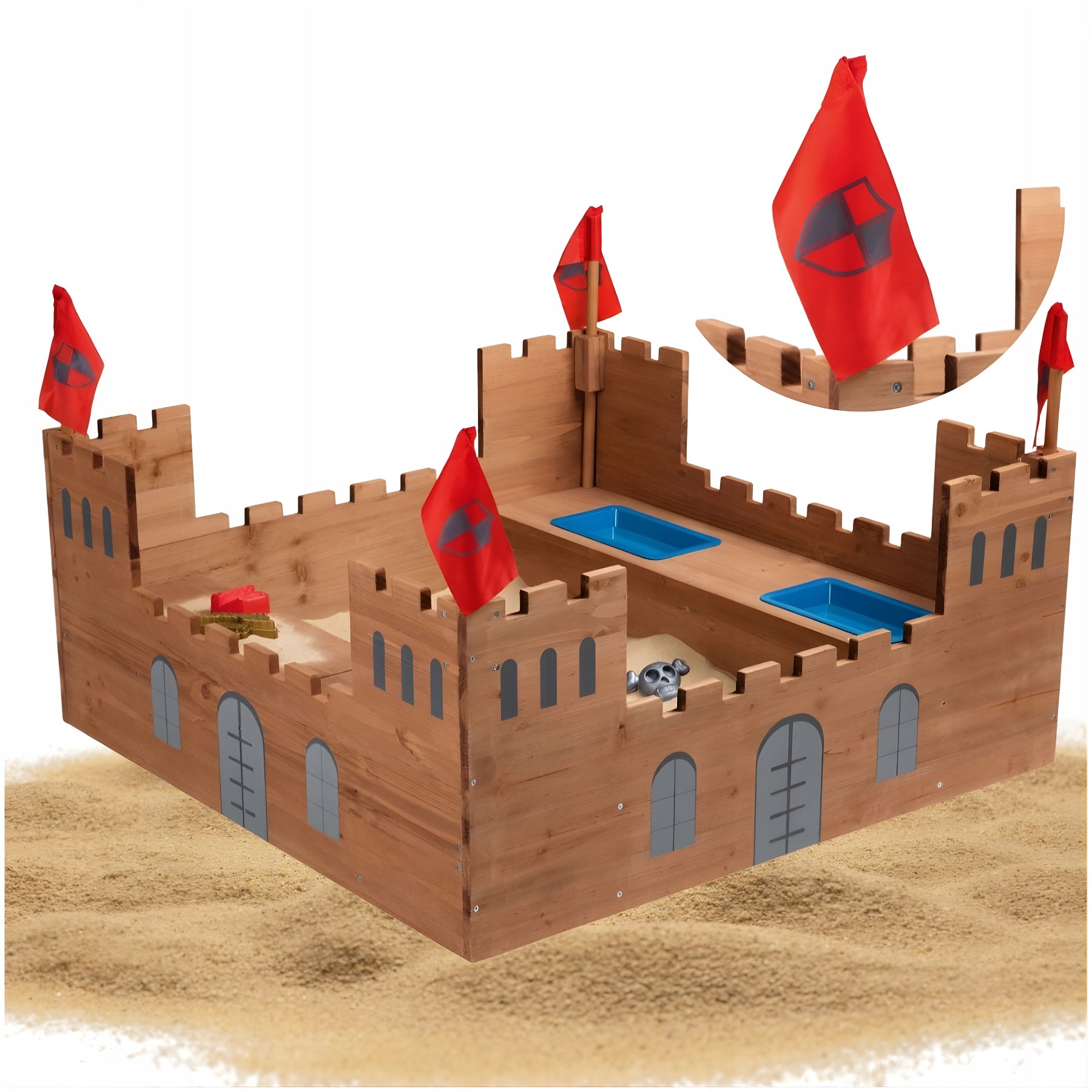 Sandbox Wooden Huge Castle Playtive 113x113x70cm storage