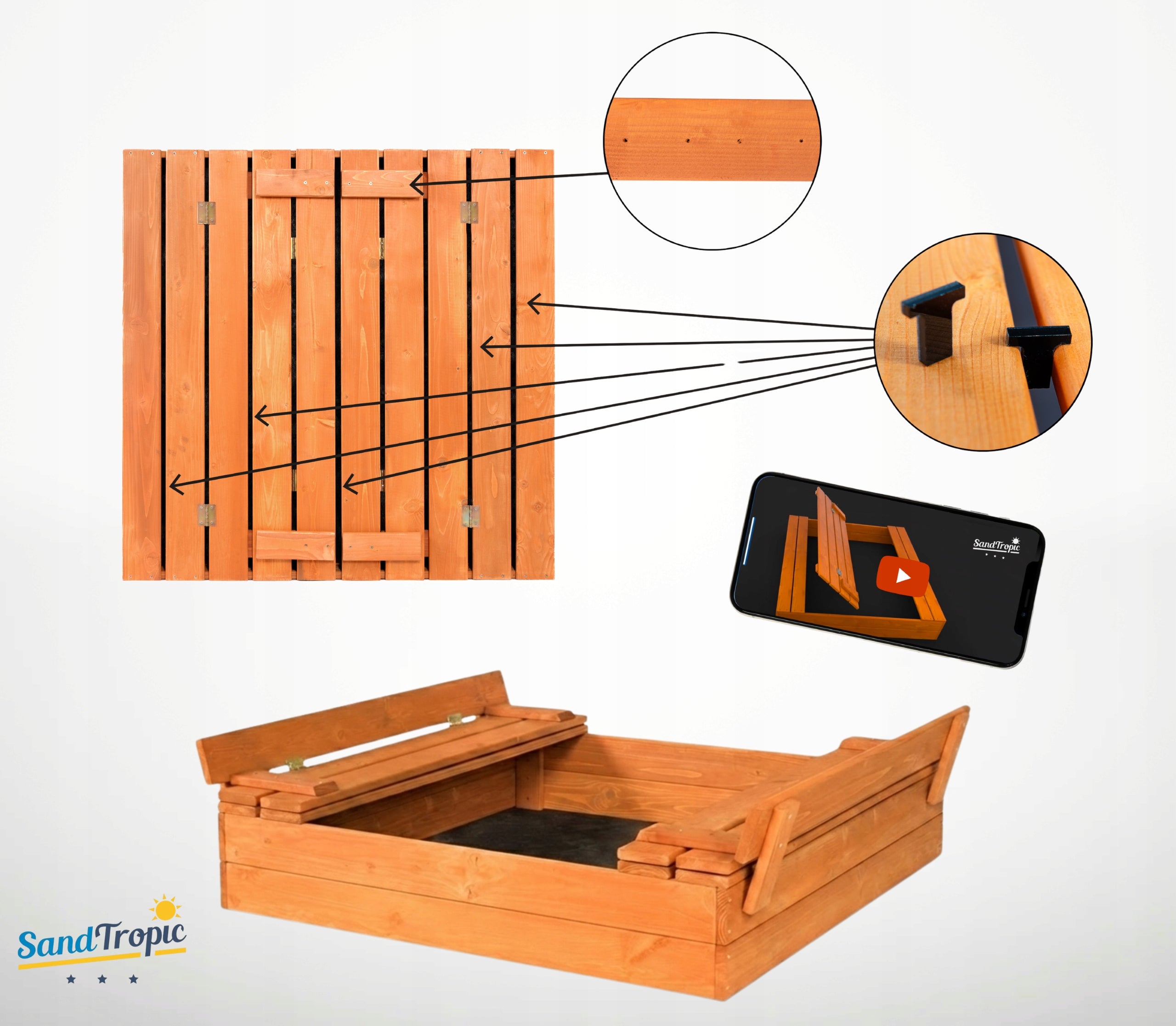 Sandbox Wooden Impregnated Lockable 100 cm Mounting Holes Manufacturer code SSB100i