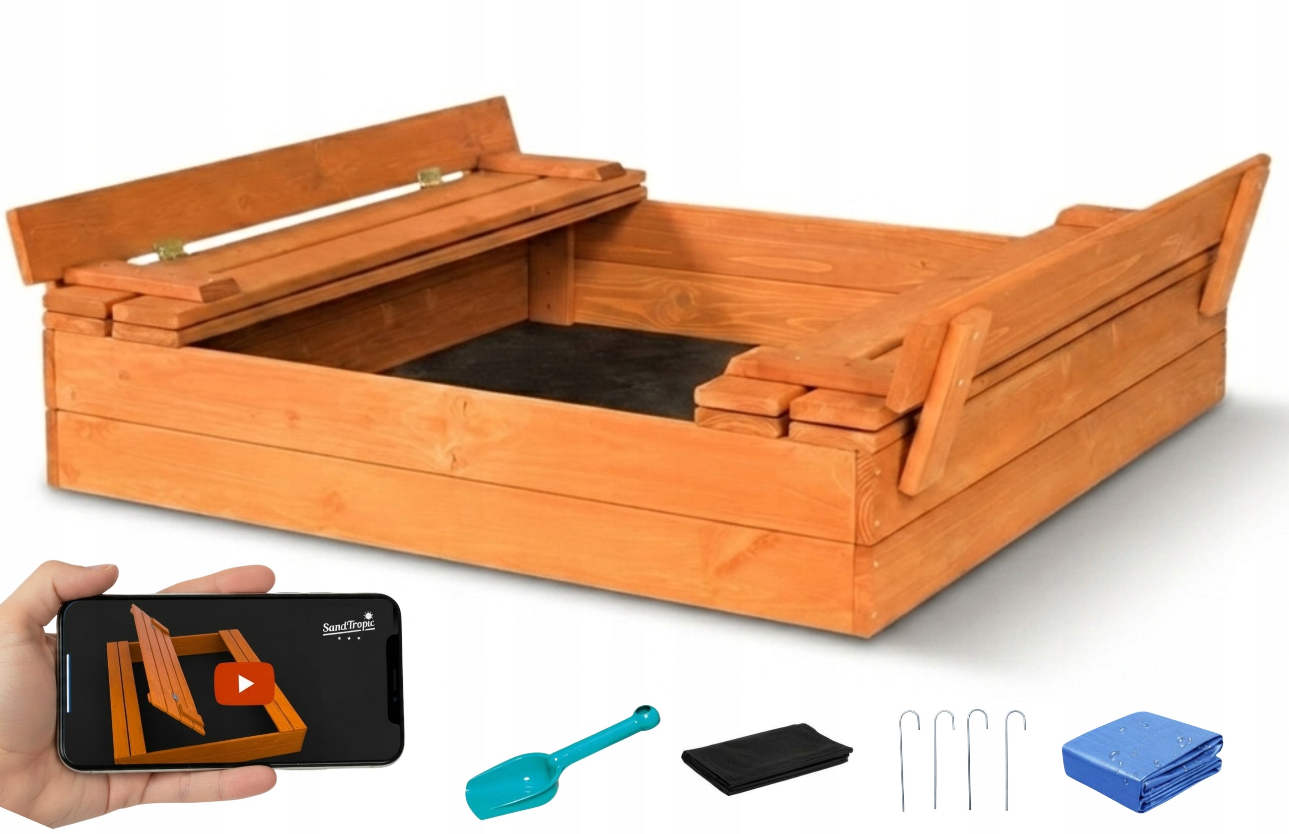 Sandbox Wooden Impregnated Lockable 100 cm Mounting Holes