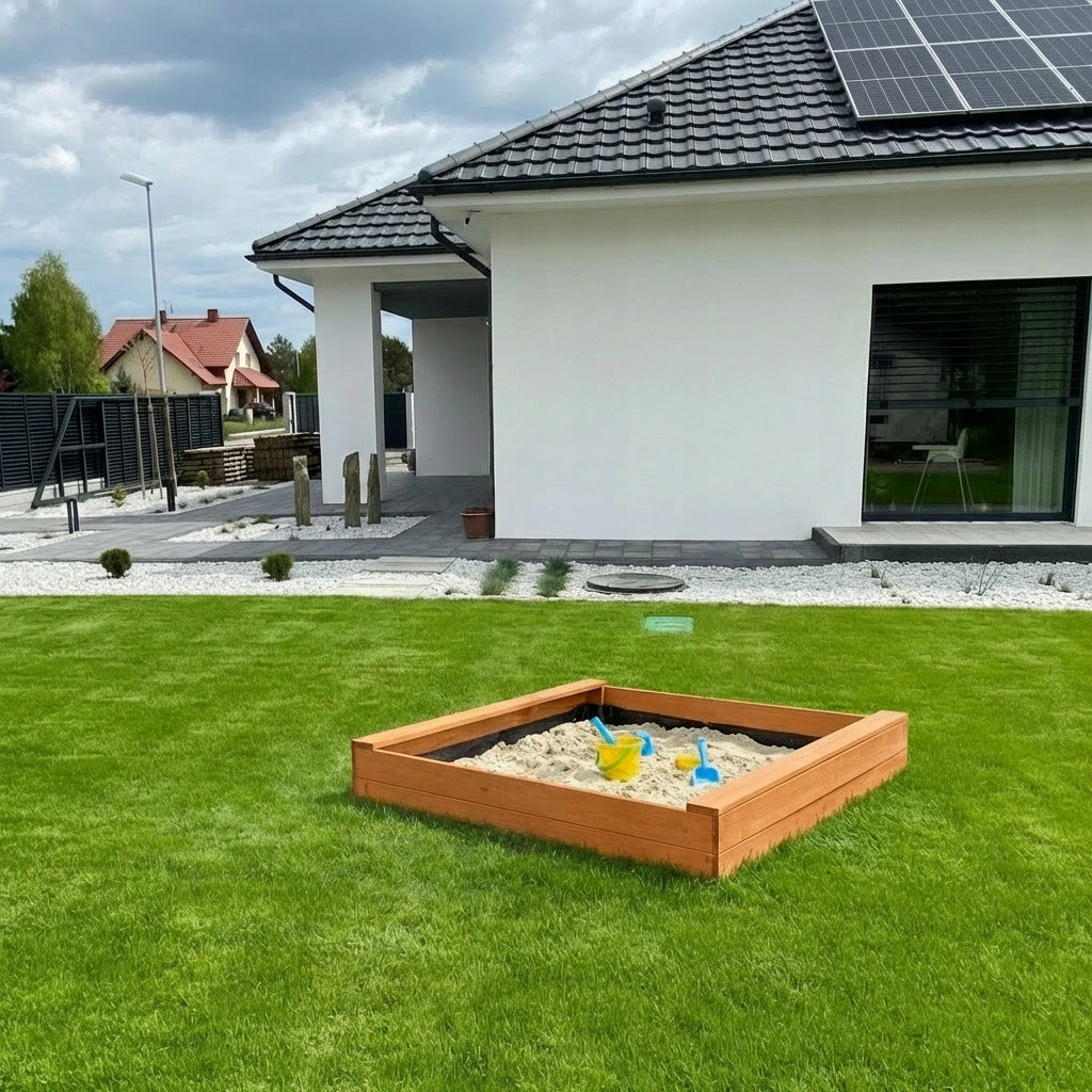 Sandbox Wooden Impregnated with Benches 120 cm Mounting Holes Length 120 cm