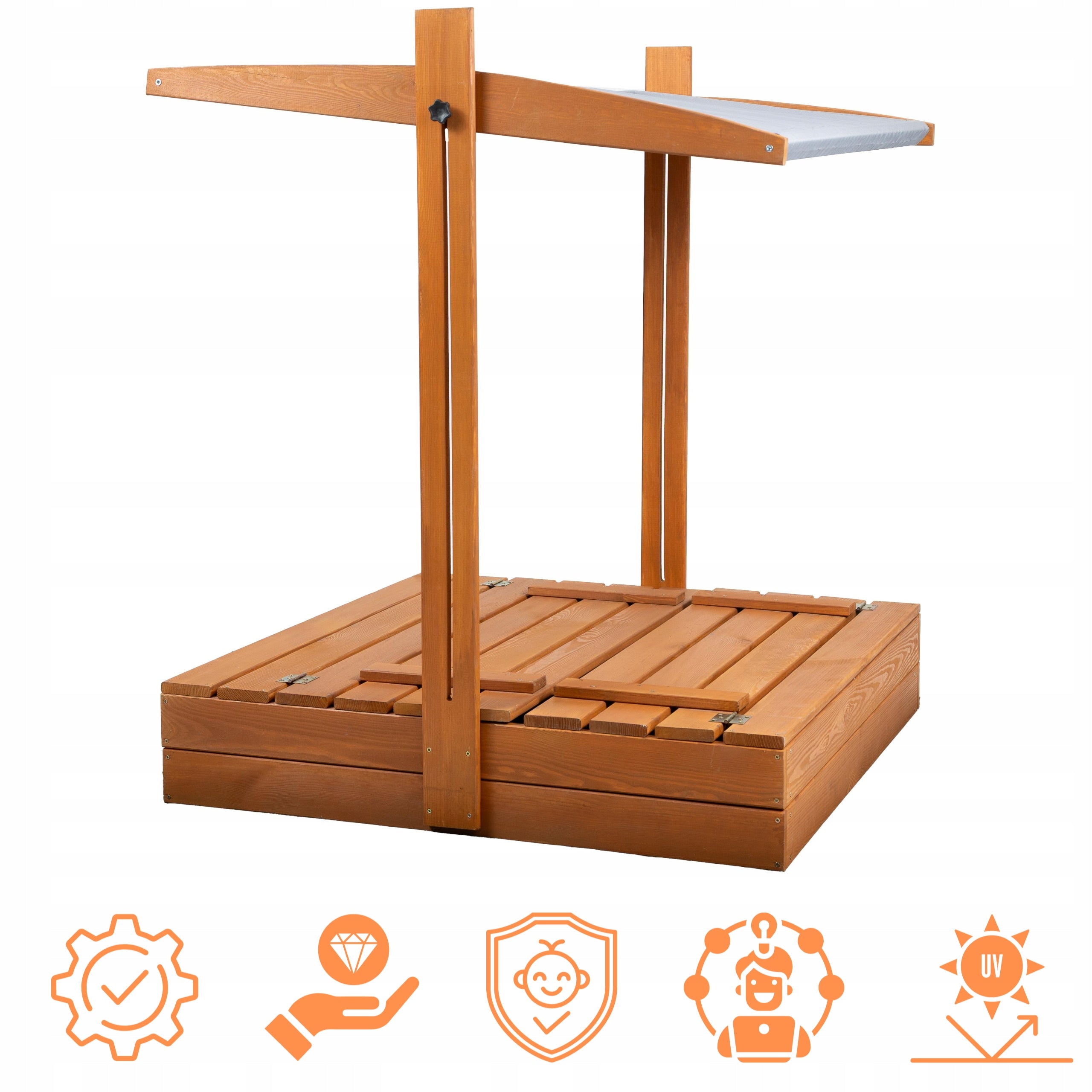 Sandbox Wooden with Canopy Impregnated Lockable 100x100cm with Benches EAN (GTIN) 5905973132800