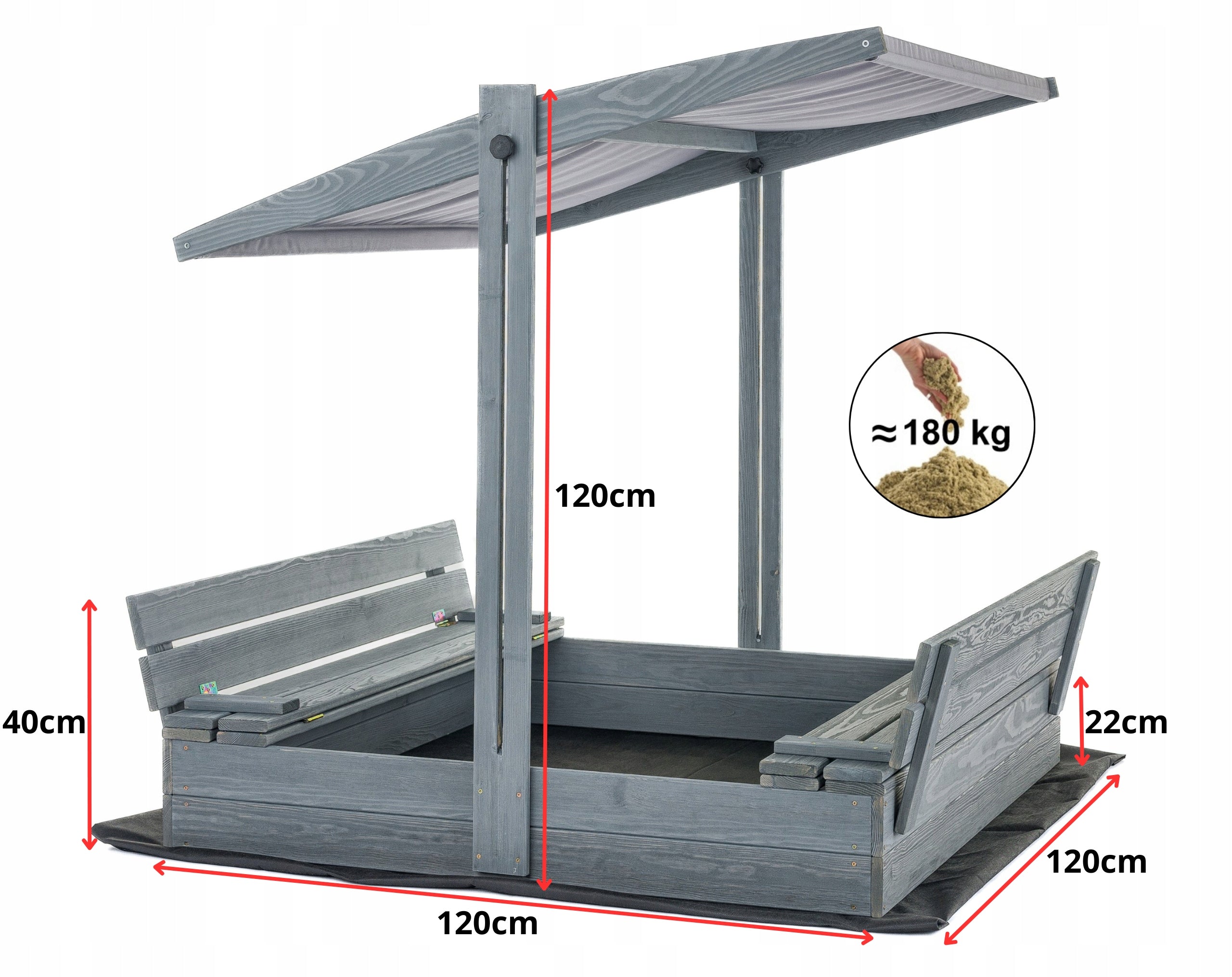 Sandbox with Canopy Impregnated Grey Wooden Lockable with Benches 120 Brand SunWood
