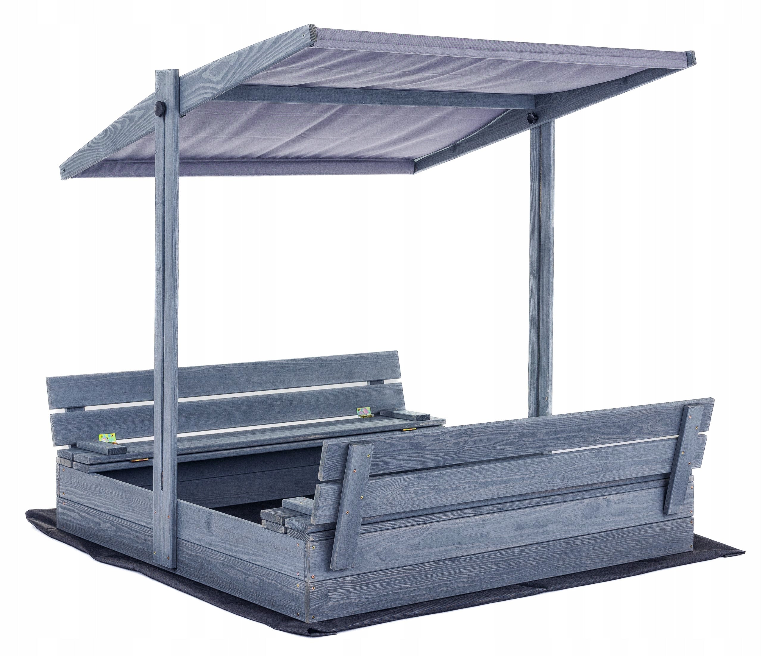 Sandbox with Canopy Impregnated Grey Wooden Lockable with Benches 120 Length 120 cm