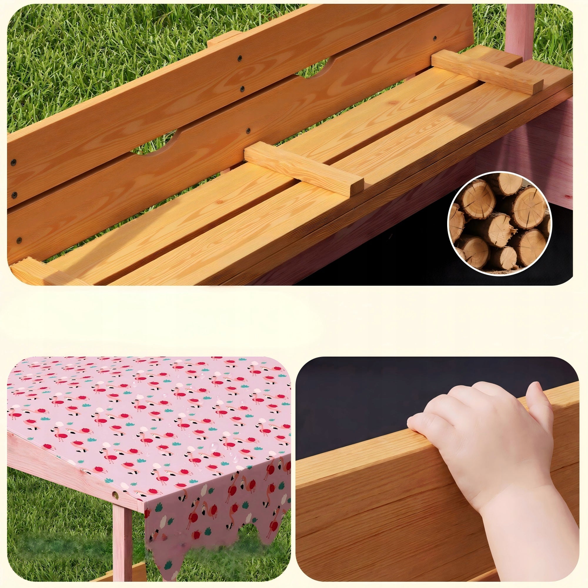 Sandbox with Canopy Impregnated Wooden Lockable with Benches 130 cm Certificates and opinions CE