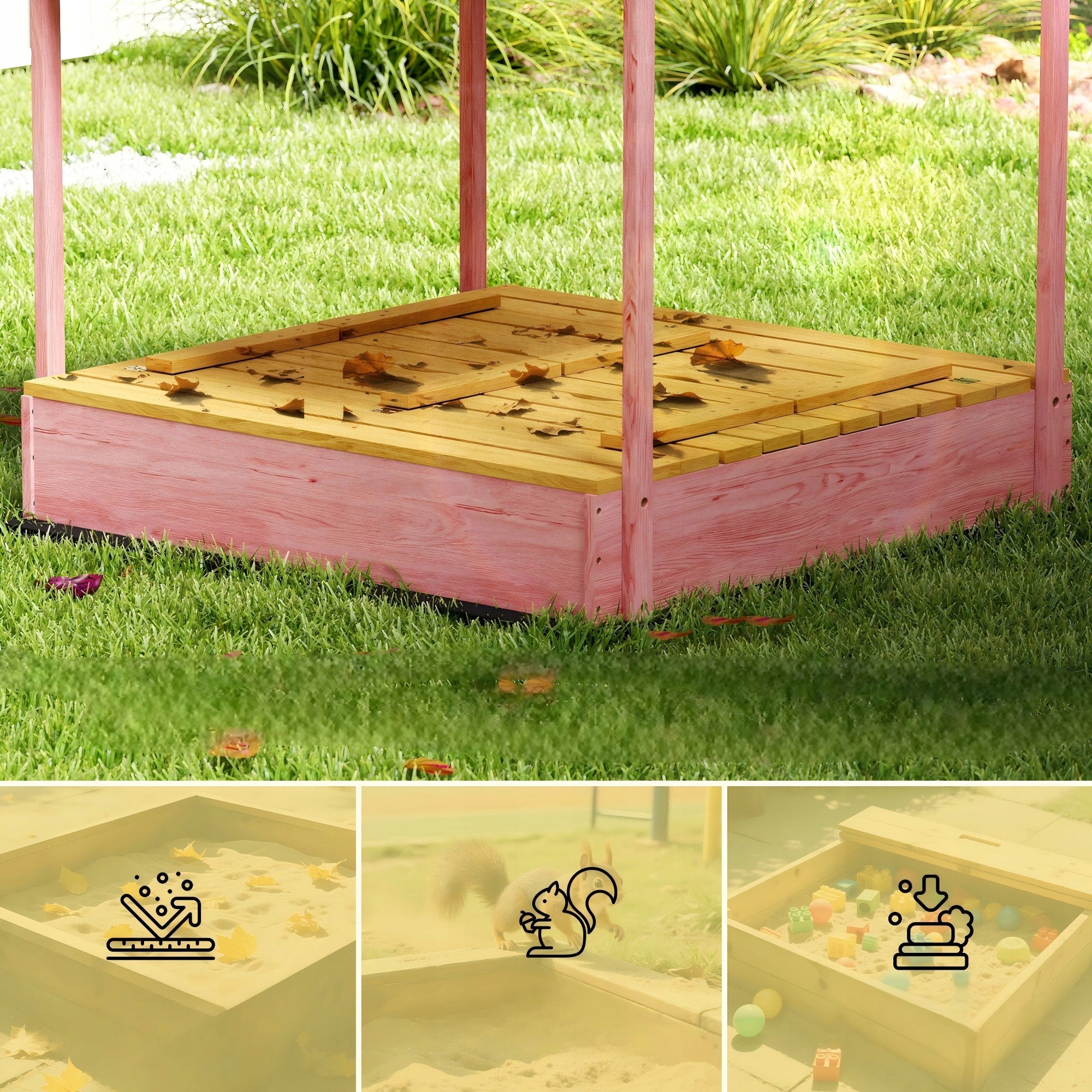 Sandbox with Canopy Impregnated Wooden Lockable with Benches 130 cm Product weight with unit packaging 22.8 kg