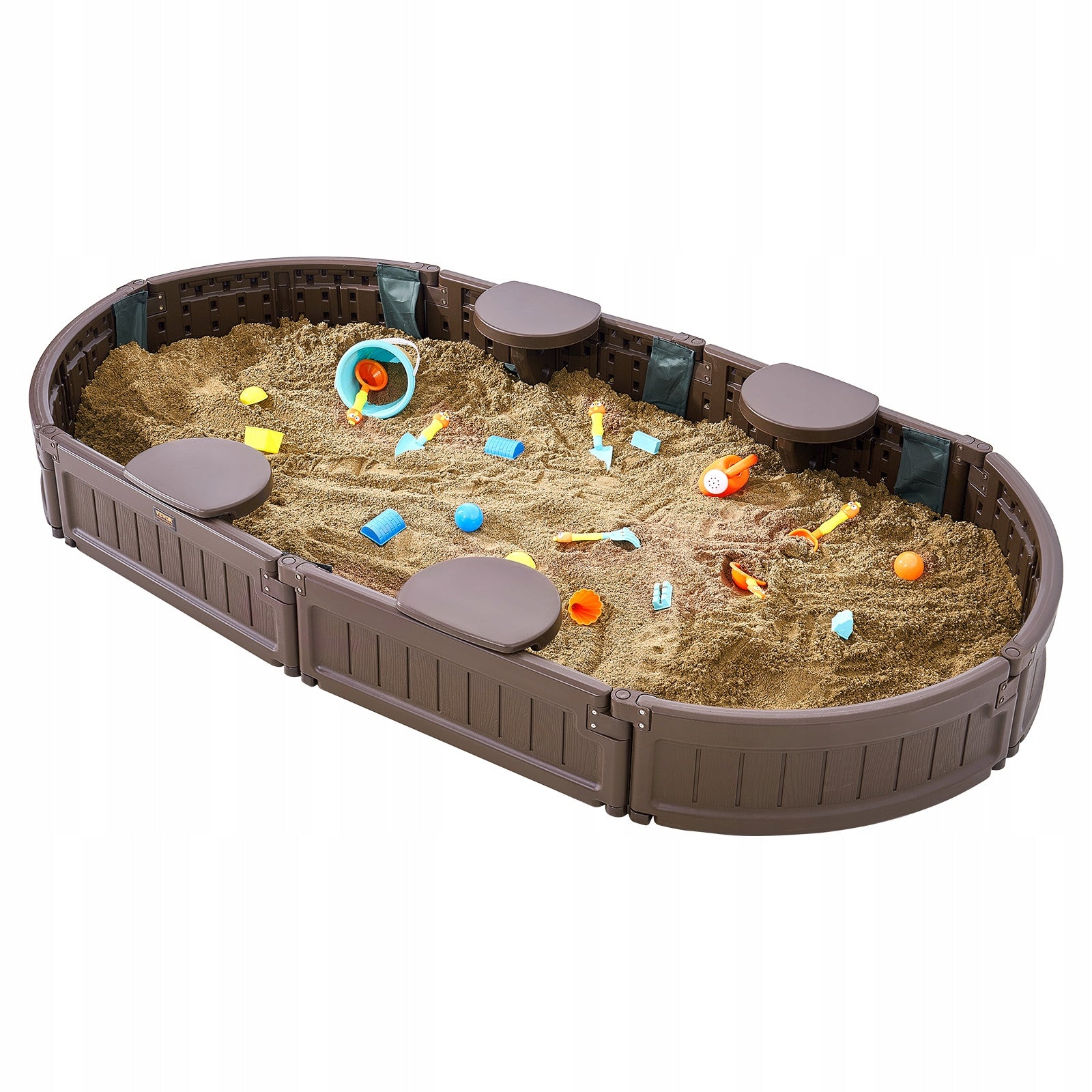 Sandbox with Cover Oval Sand Box HDPE Sand Pit Outdoor Backyard Ages 3-12 Brand Vevor