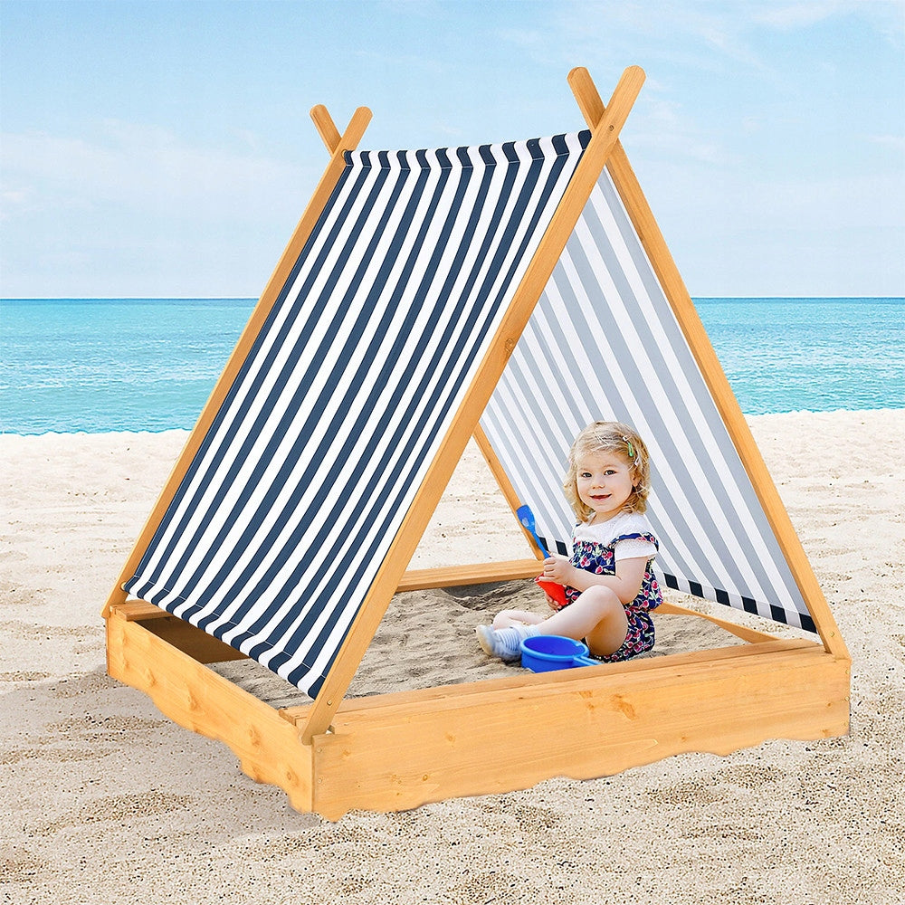 Sandbox with sun visor and wooden benches for children Brand Timeless Tools