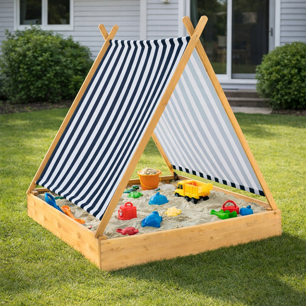 Sandbox with sun visor and wooden benches for children Kid's age 3+ years