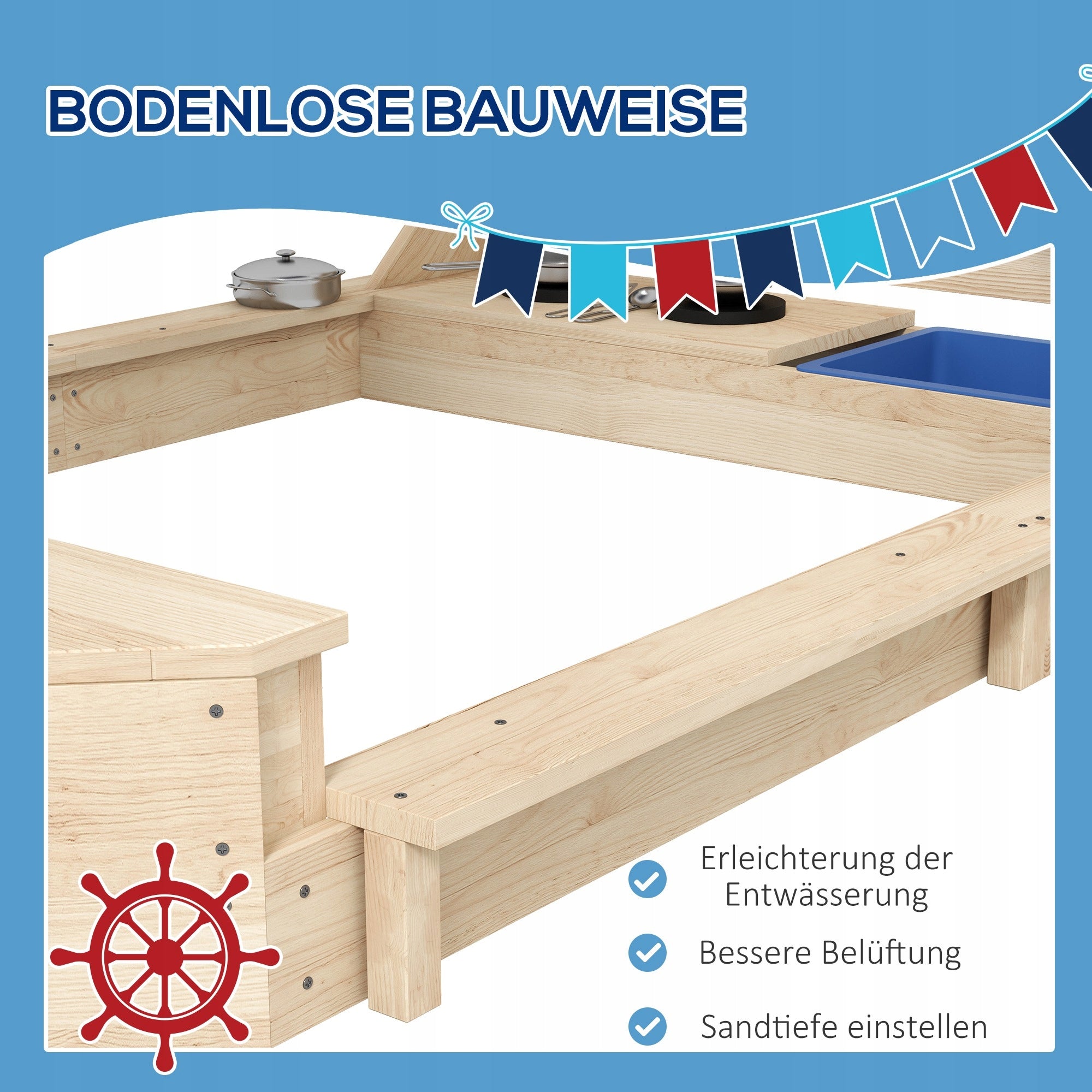 Sandbox with sun visor in the shape of a pirate ship Product width 103 cm
