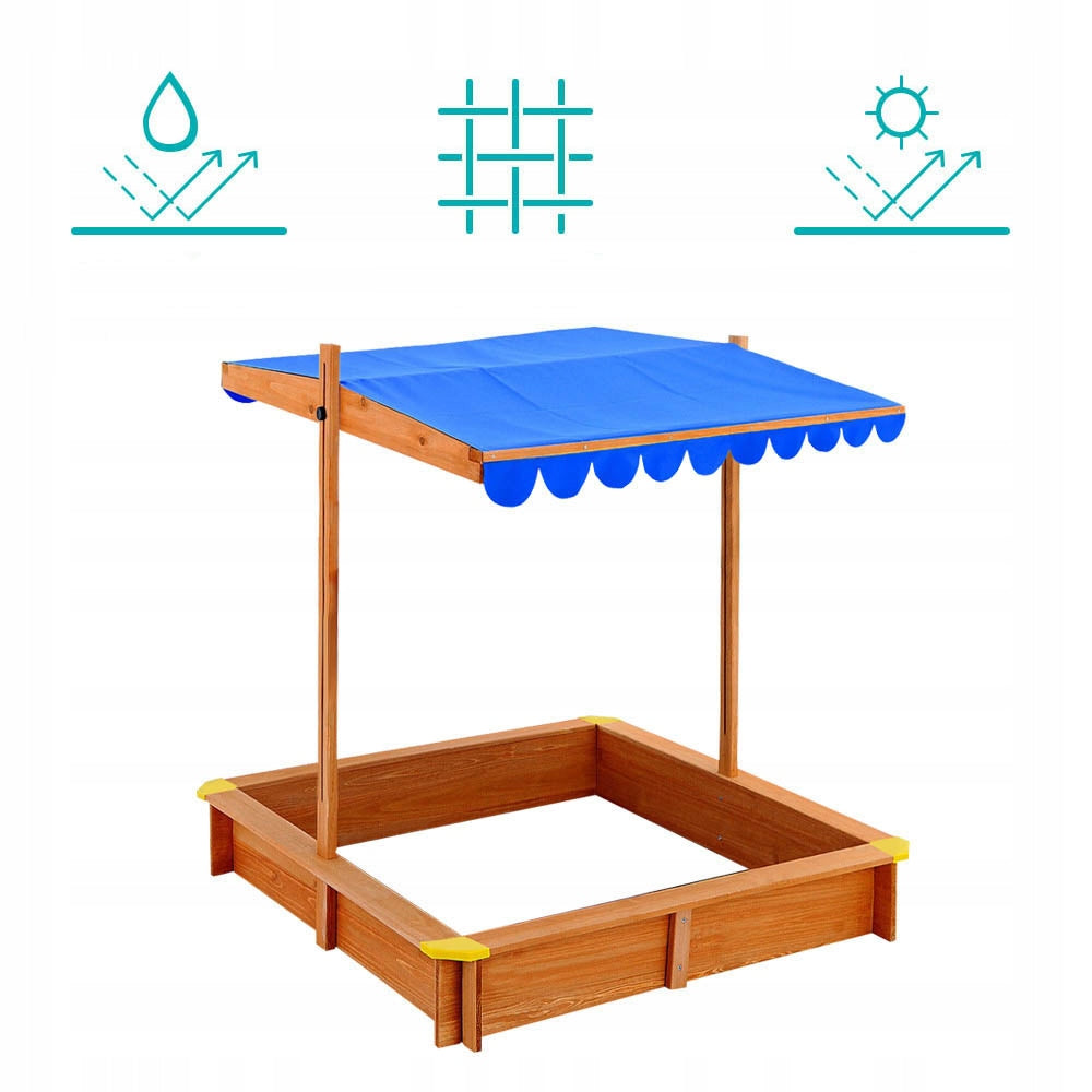 Sandbox with sun visor wooden solid for children Brand Timeless Tools