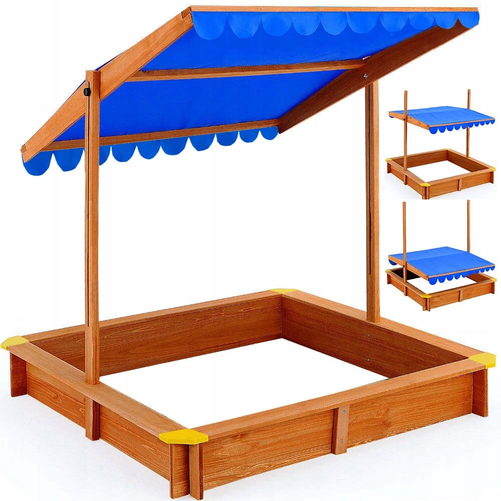 Sandbox with sun visor wooden solid for children