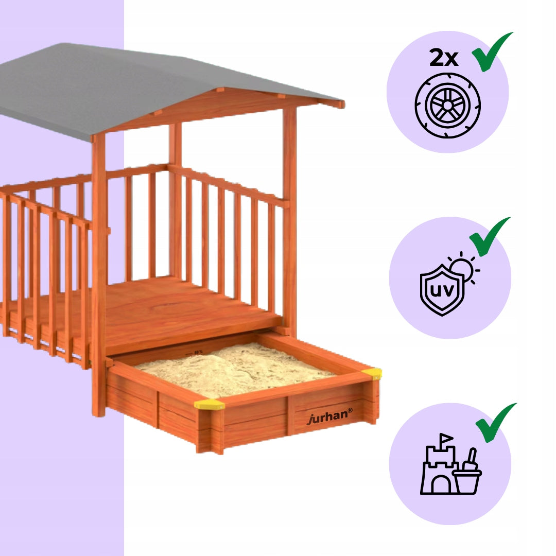 Sandbox with veranda SUNNY, 130x130x143cm, brown/grey Brand Jurhan