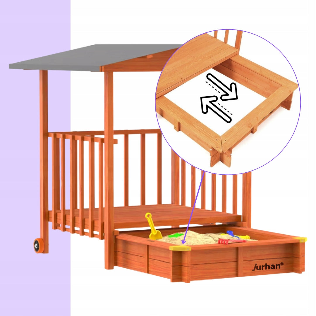 Sandbox with veranda SUNNY, 130x130x143cm, brown/grey Kid's age 2+ years